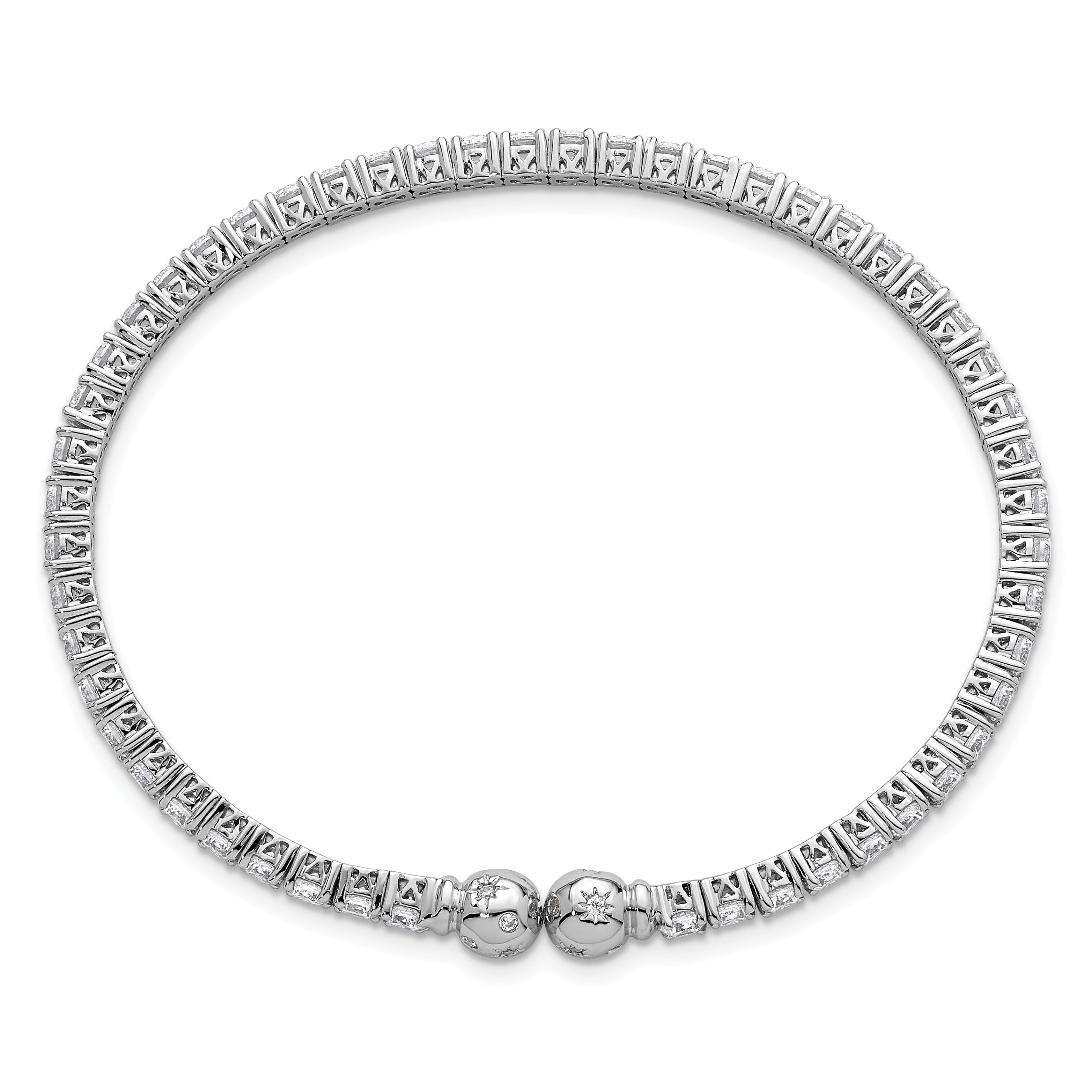 Sterling Silver Rhodium-plated Polished CZ Star Flexible Cuff Bangle Bracelet Secondary image
