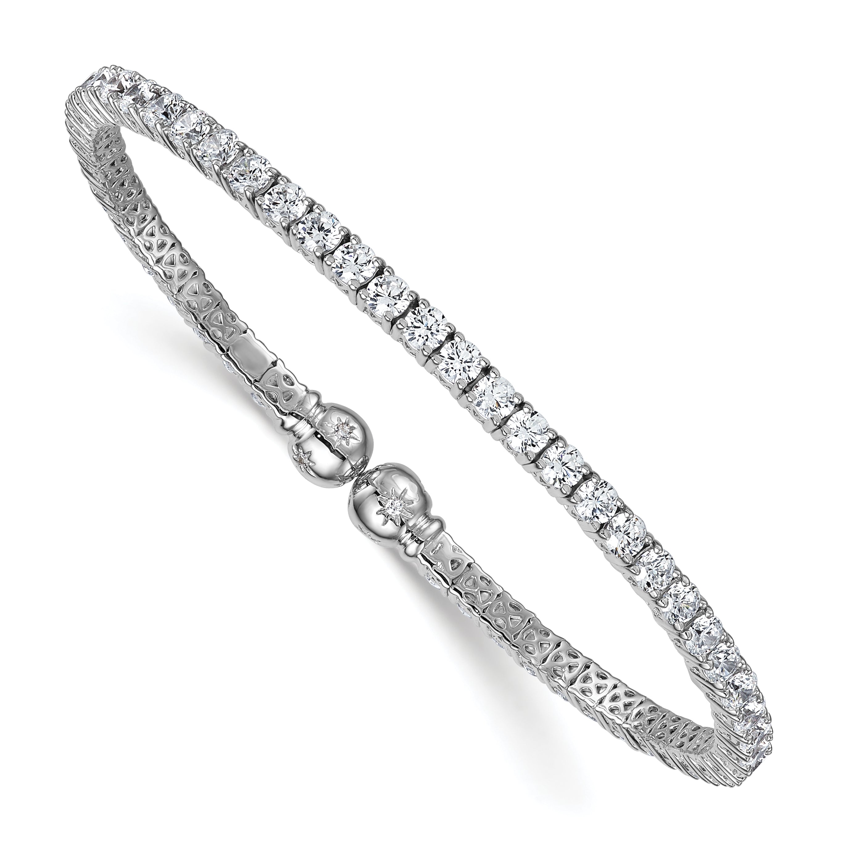 Sterling Silver Rhodium-plated Polished CZ Star Flexible Cuff Bangle Bracelet Main image