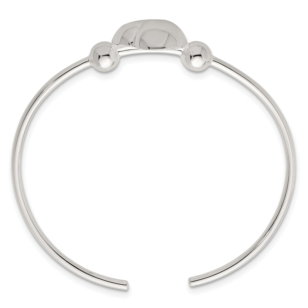 Sterling Silver Polished and Beaded Domed Heart Cuff Bangle