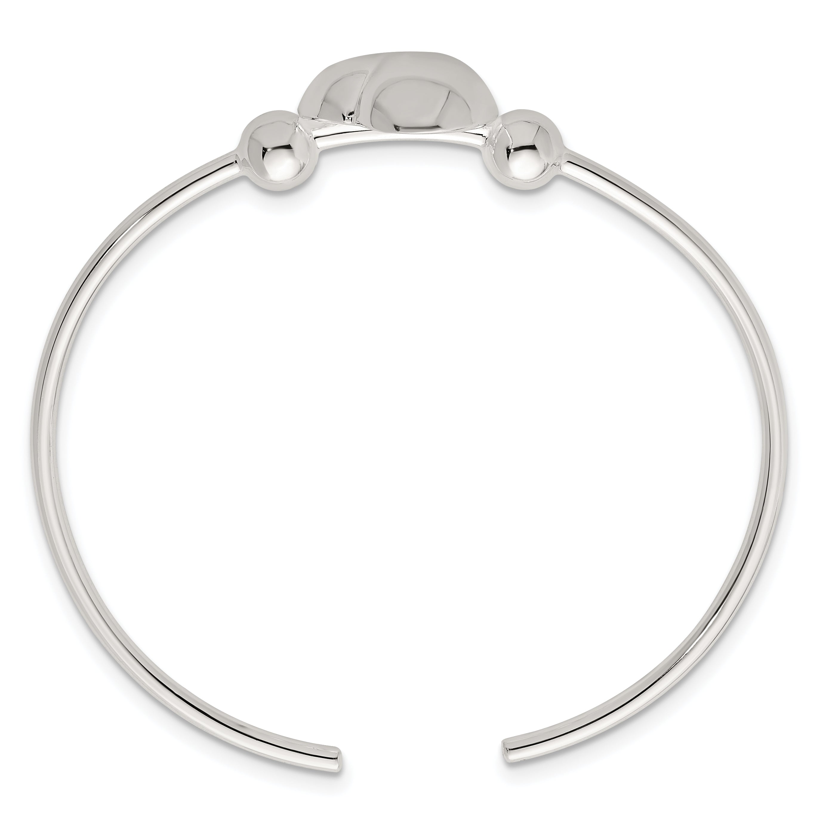 Sterling Silver Polished and Beaded Domed Heart Cuff Bangle