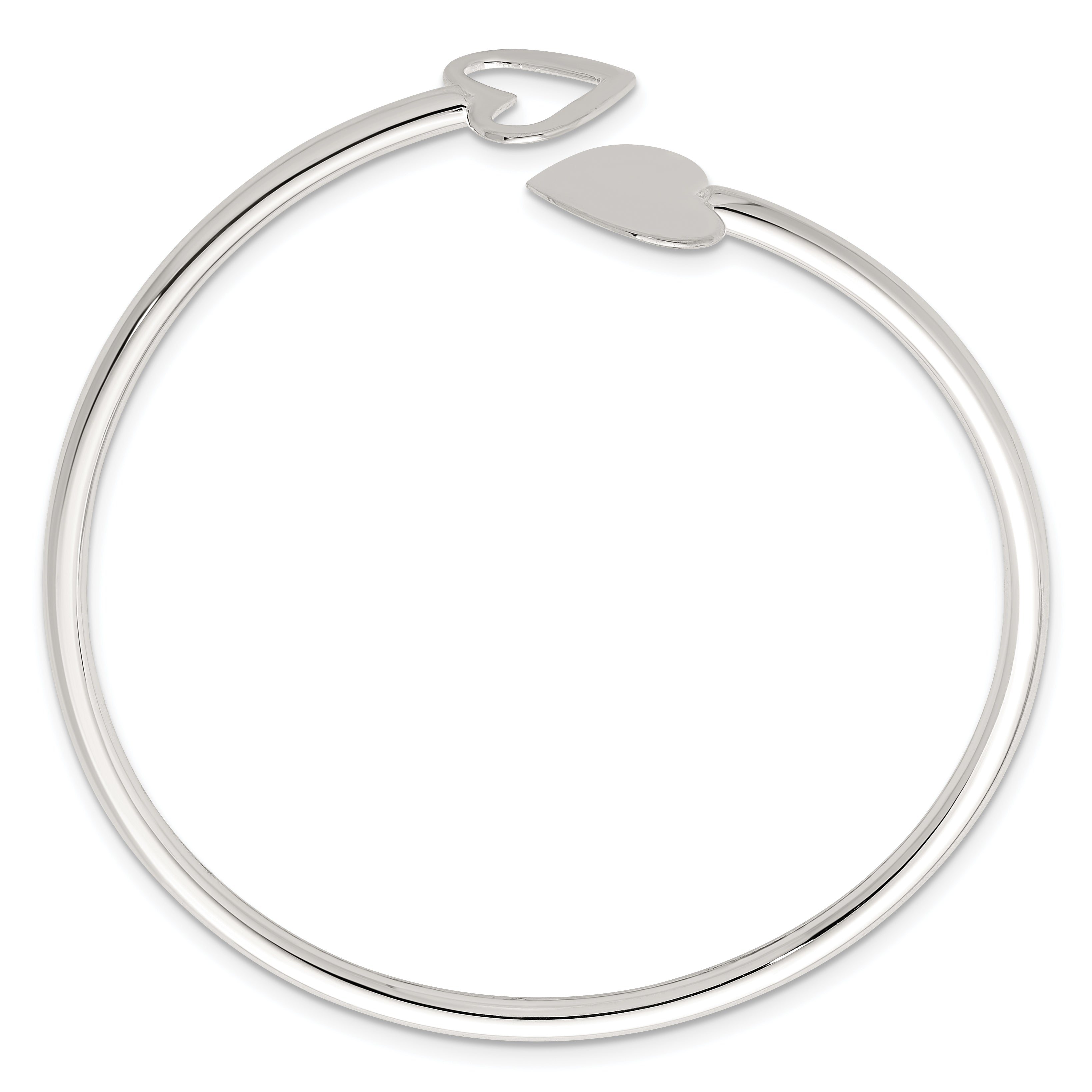 Sterling Silver Polished Double Heart Flexible Cuff Bangle Secondary image