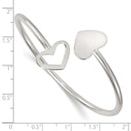 Sterling Silver Polished Double Heart Flexible Cuff Bangle