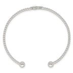 Sterling Silver Polished and Beaded CZ Cross Cuff Bangle