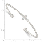 Sterling Silver Polished and Beaded CZ Cross Cuff Bangle