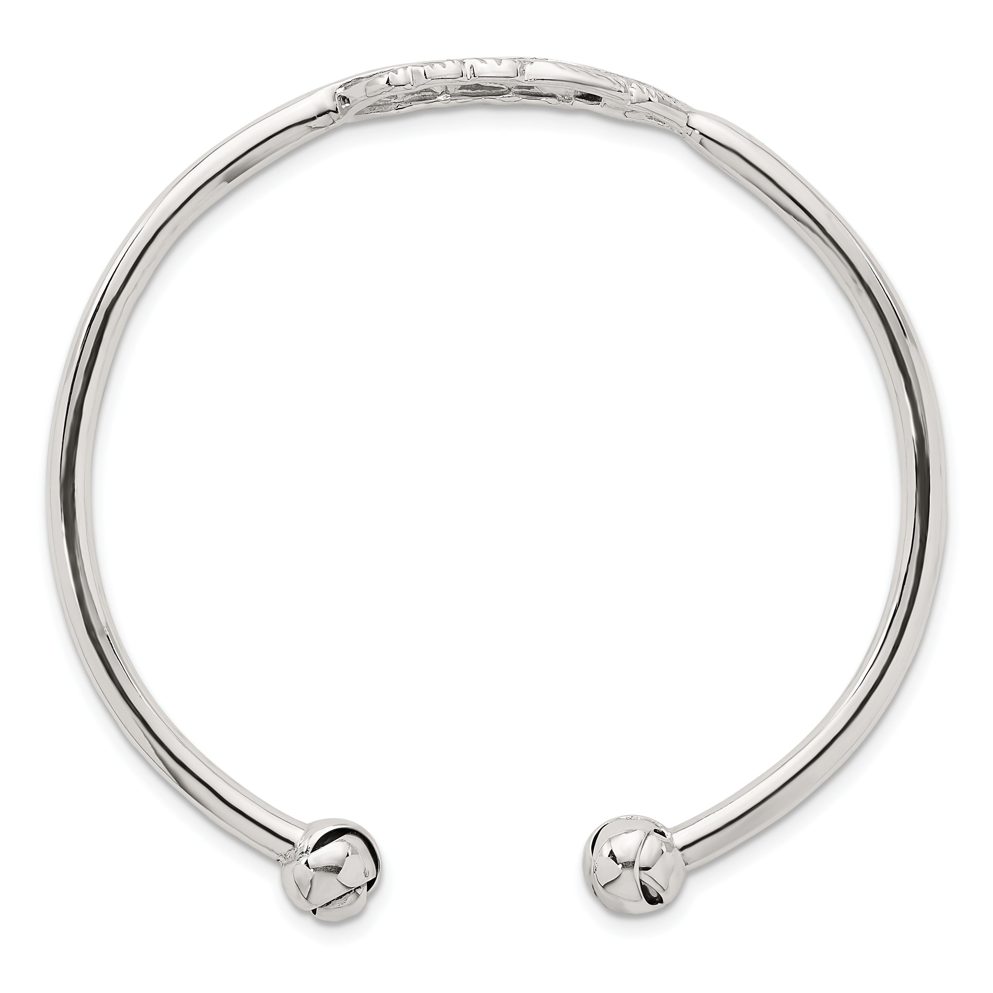 Sterling Silver Polished and Grooved Feather Cuff Bangle Secondary image