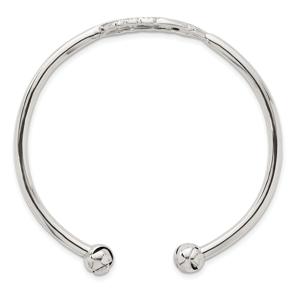 Sterling Silver Polished and Grooved Feather Cuff Bangle