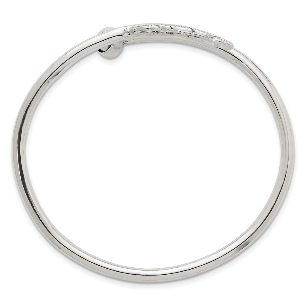 Sterling Silver Polished and Grooved Feather Bypass Cuff Bangle