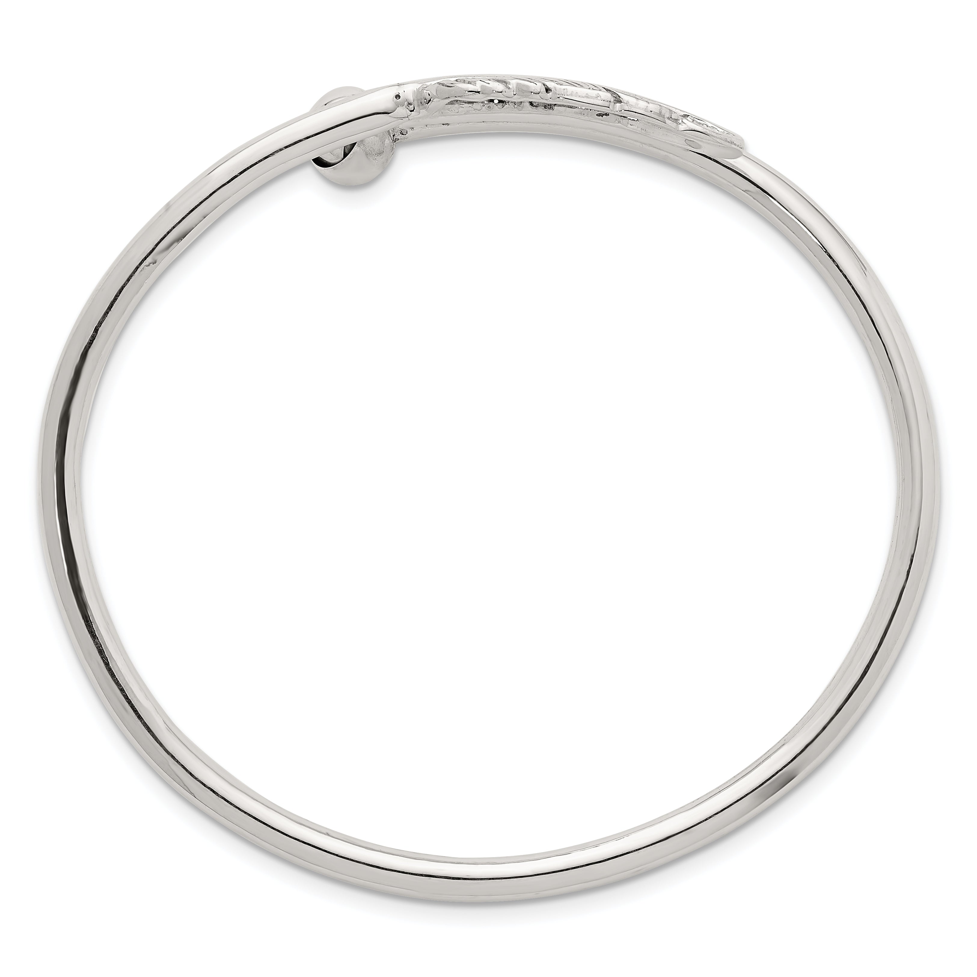 Sterling Silver Polished and Grooved Feather Bypass Cuff Bangle