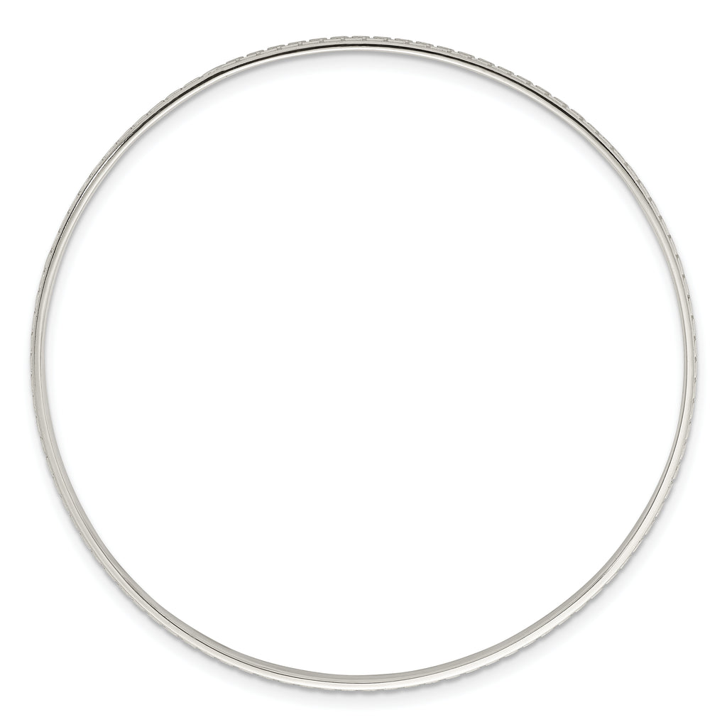 Sterling Silver Polished and Textured 2.50mm Greek Key Slip-on Bangle Bracelet