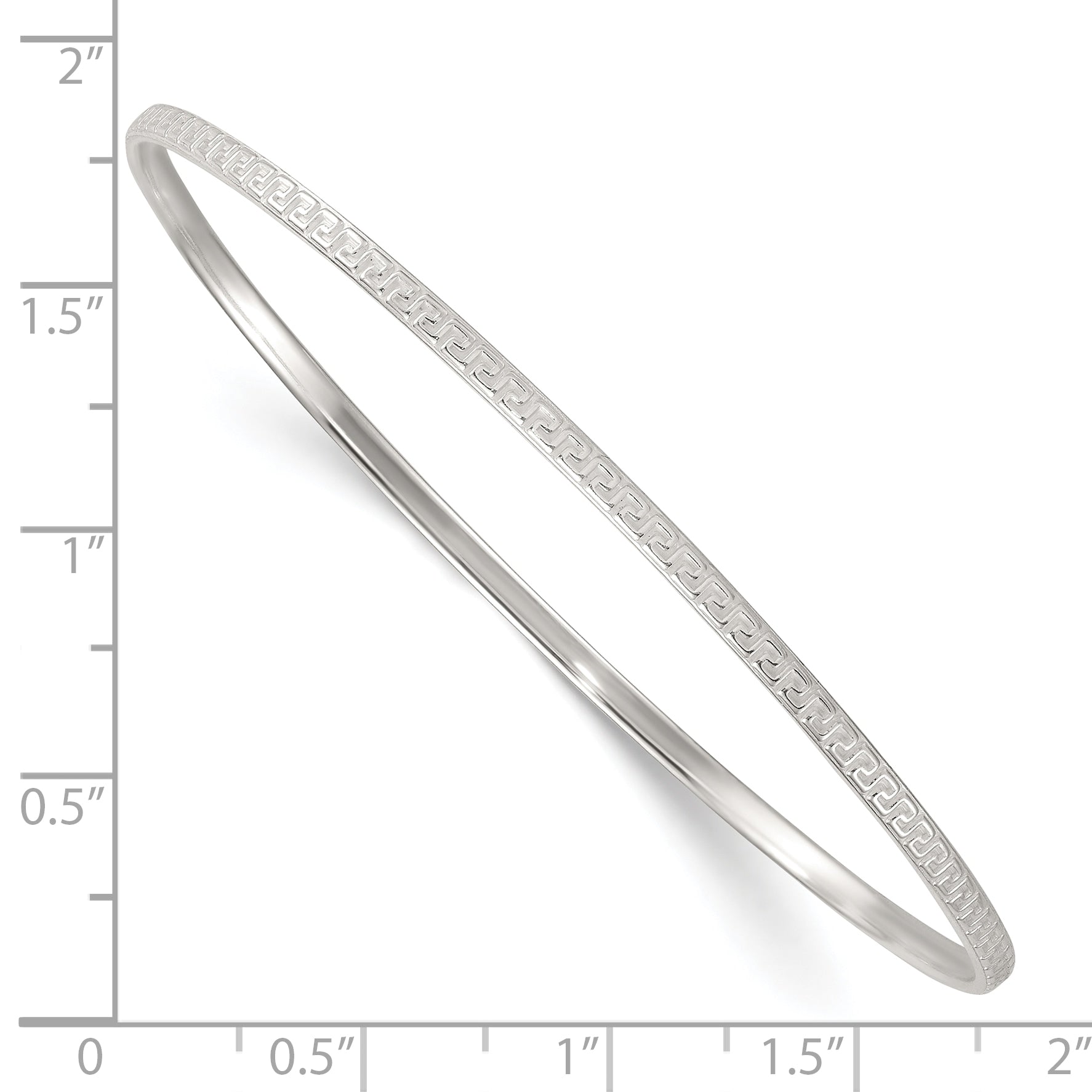 Sterling Silver Polished and Textured 2.50mm Greek Key Slip-on Bangle Bracelet