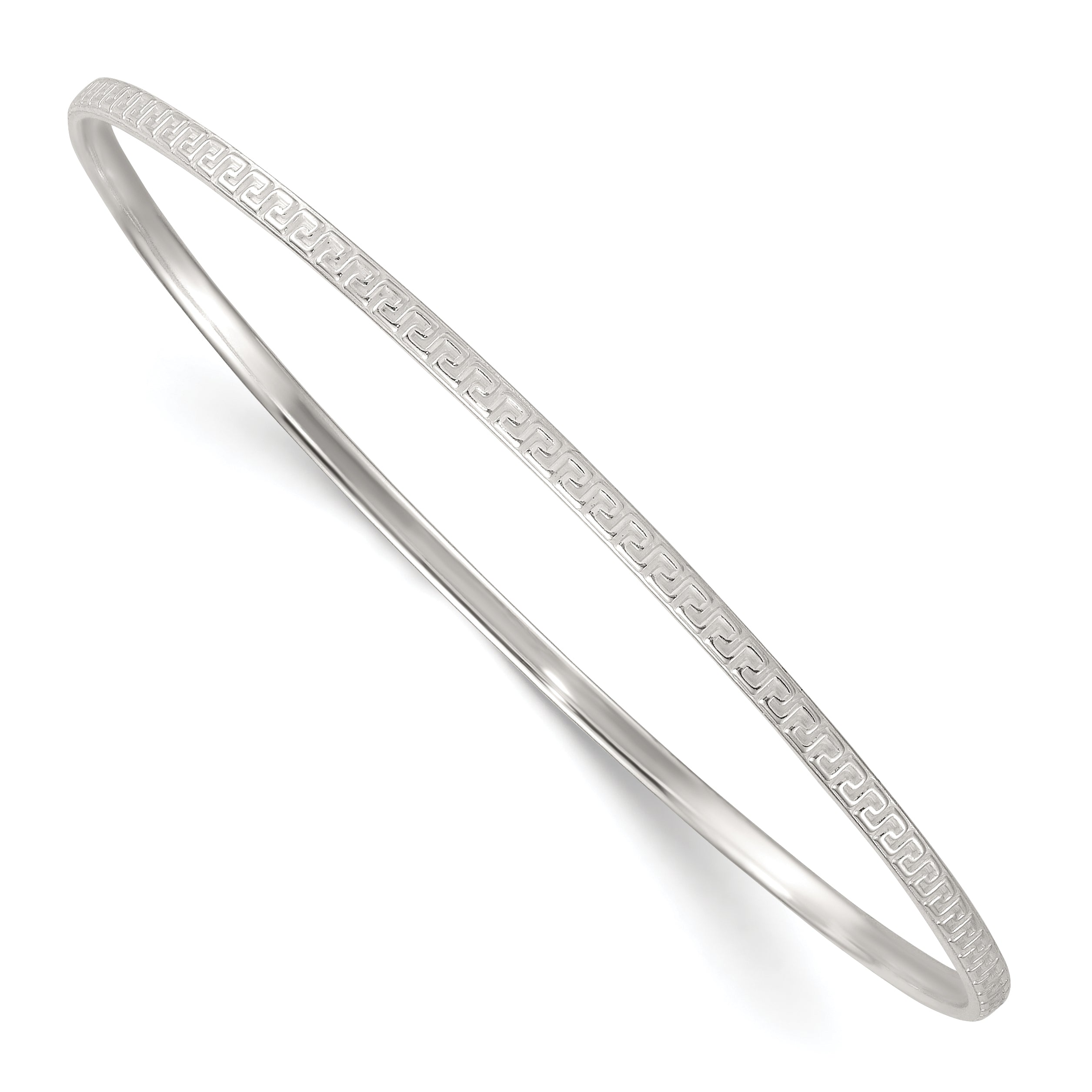 Sterling Silver Polished and Textured 2.50mm Greek Key Slip-on Bangle Bracelet Main image