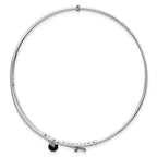 Sterling Silver Polished Beaded Miraculous Medal and Black Glass Bead Triple Band Slip-on Bangle Bracelet