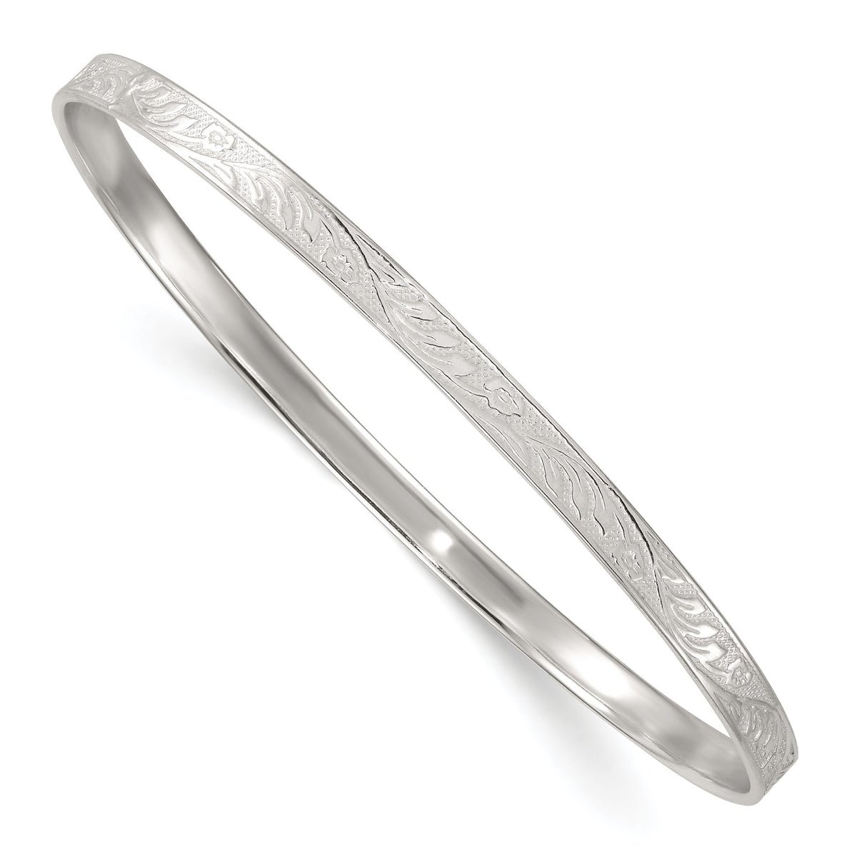 Floral Pattern Slip-On Bangle Bracelet in Sterling Silver, 4mm - Sophia Jewelers Main image