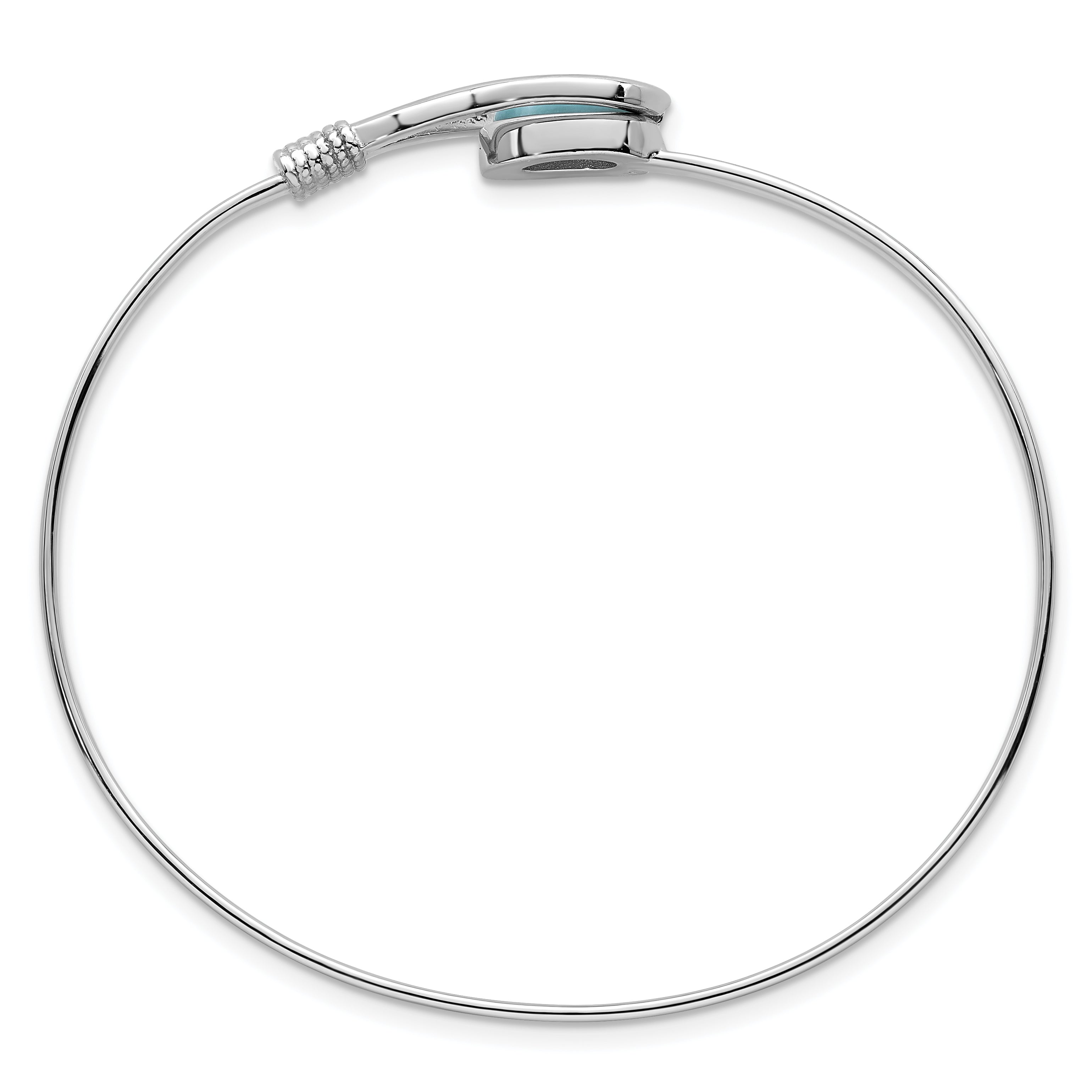 Sterling Silver Rhodium-plated Polished and Textured Larimar Cabochon Flexible Bangle Secondary image