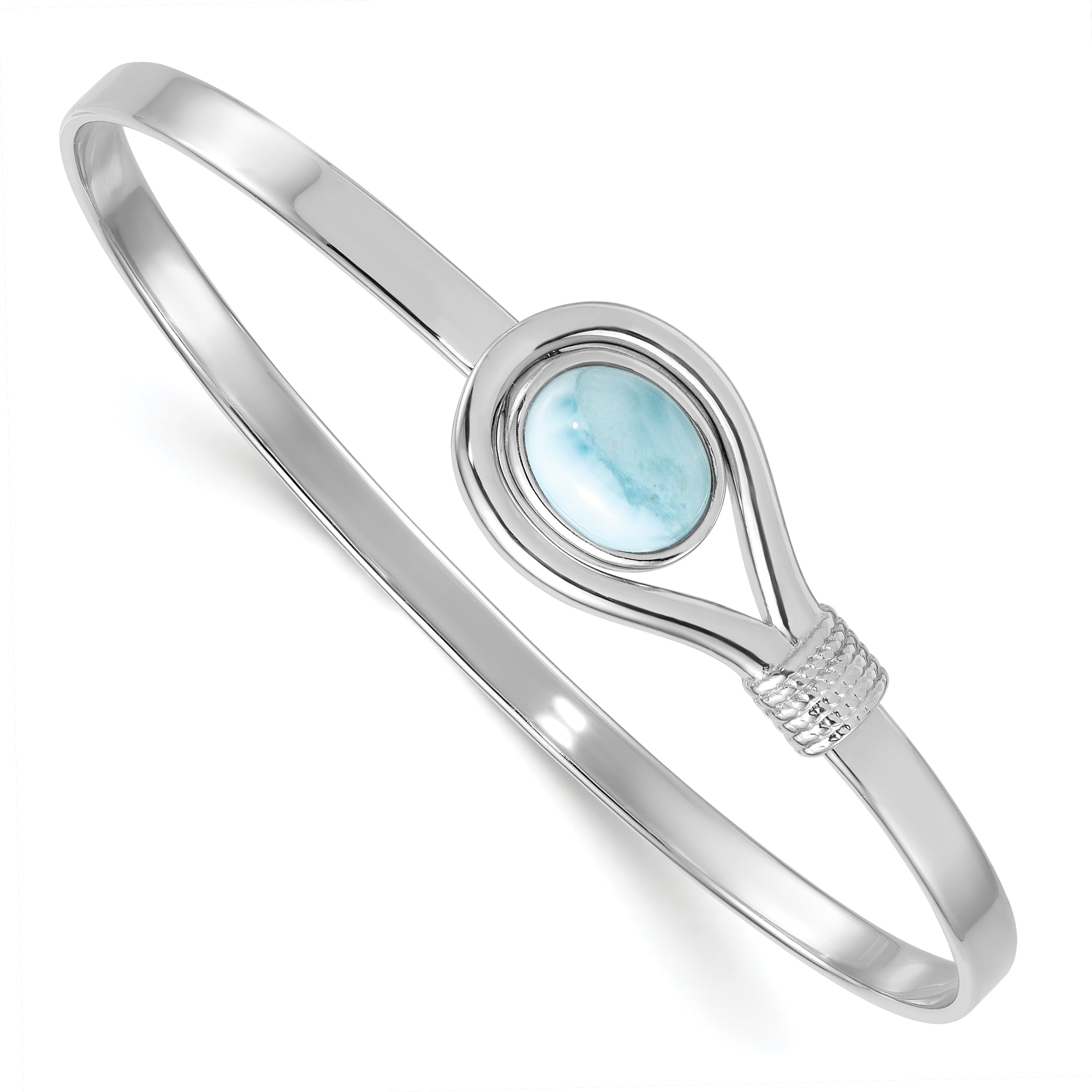 Sterling Silver Rhodium-plated Polished and Textured Larimar Cabochon Flexible Bangle Main image