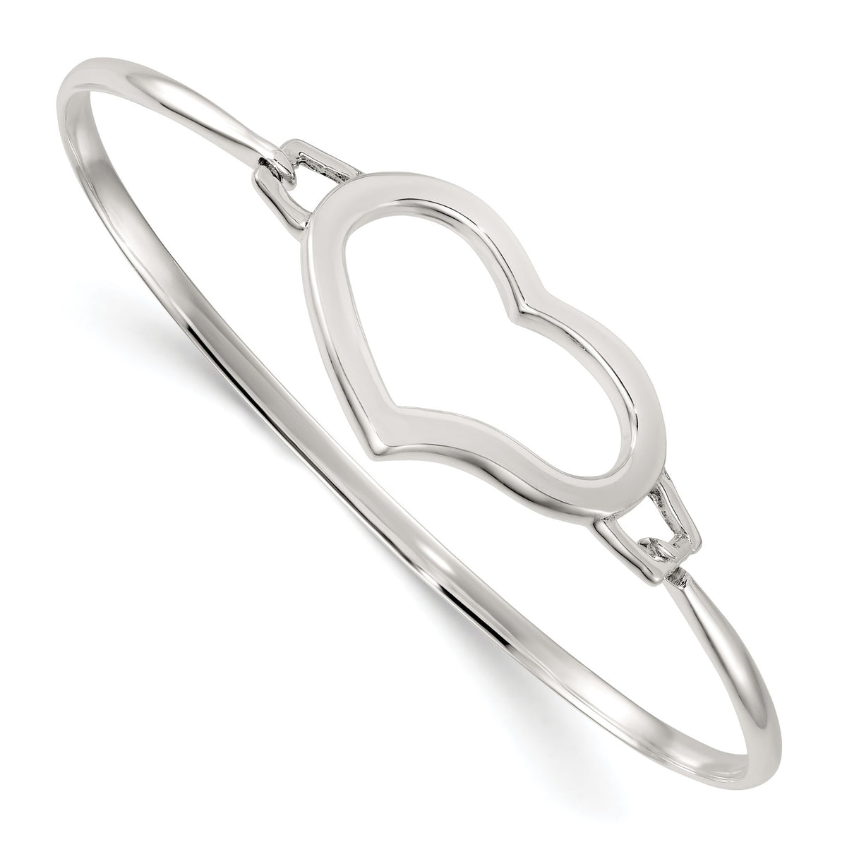 Open Heart Hook Closure Bangle Bracelet in Sterling Silver, 2.7mm - Sophia Jewelers Main image