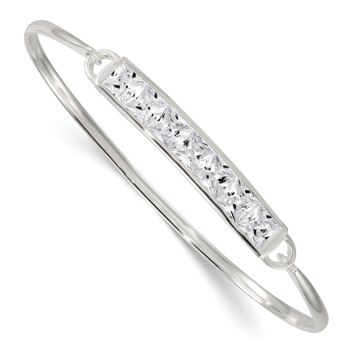 Square Cubic Zirconia Hook Closure Bangle Bracelet in Sterling Silver, 2.4mm - Sophia Jewelers Main image