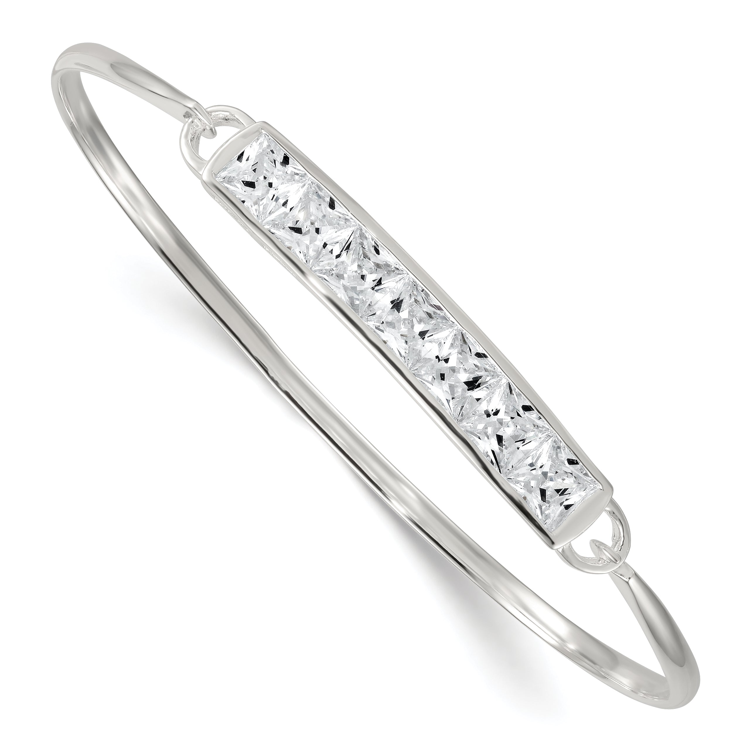 Sterling Silver Polished Square CZ Bar Bangle Main image