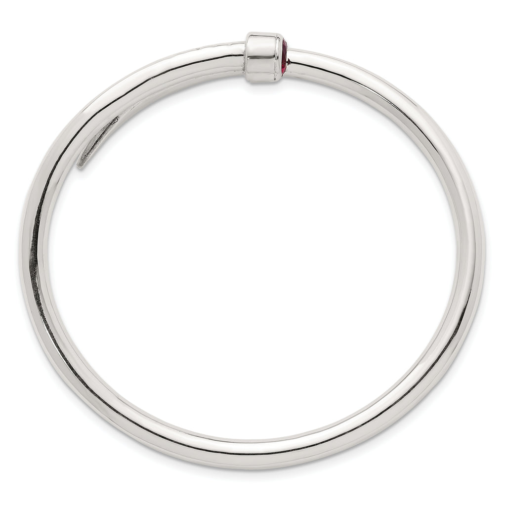Sterling Silver Polished Red CZ Slip On Expandable Bangle