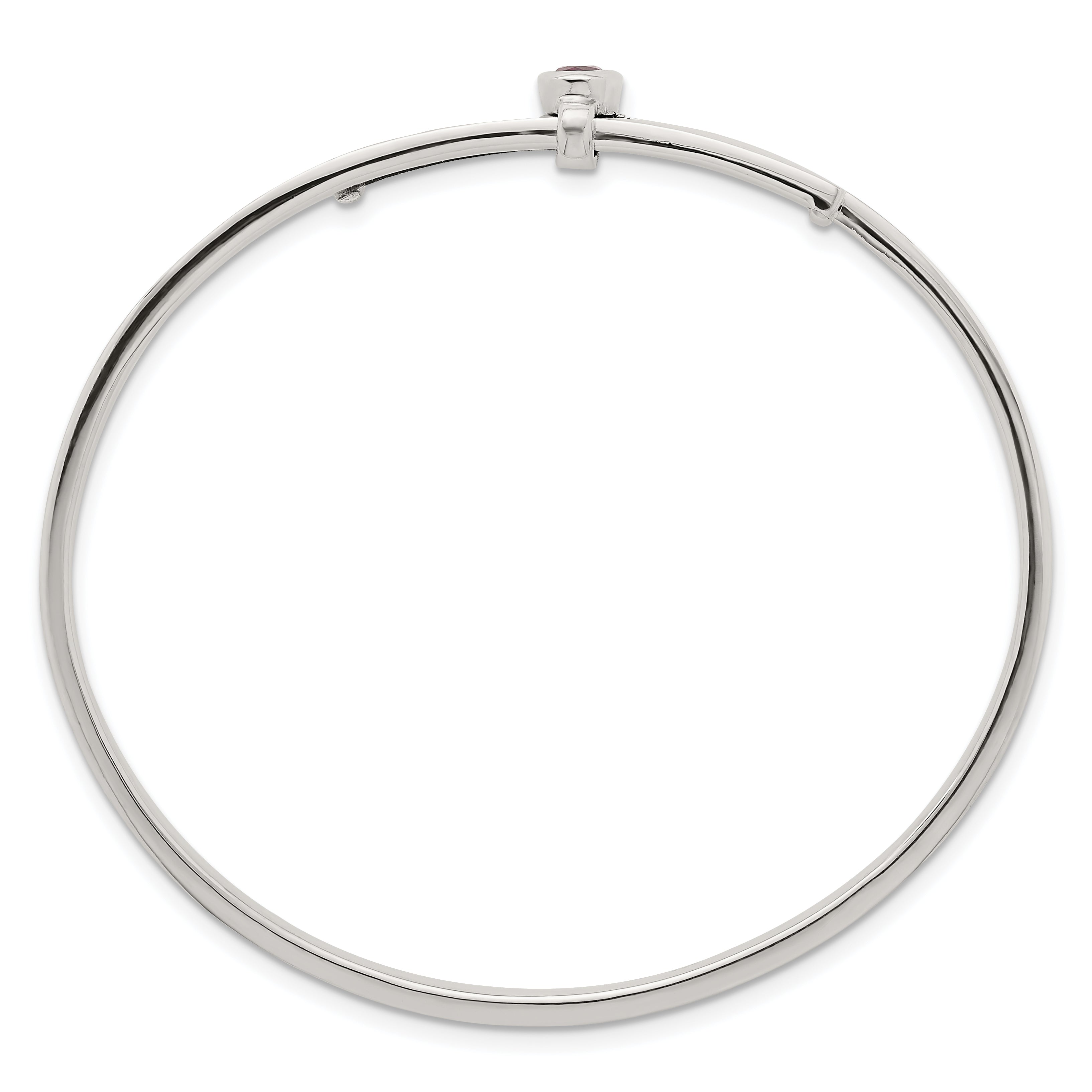Sterling Silver Polished Oval Red CZ Slip On Expandable Bangle