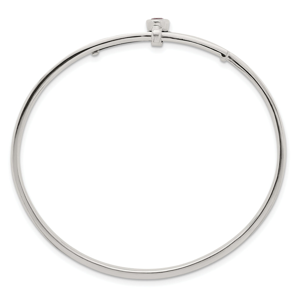 Sterling Silver Polished Oval Red CZ Slip On Expandable Bangle