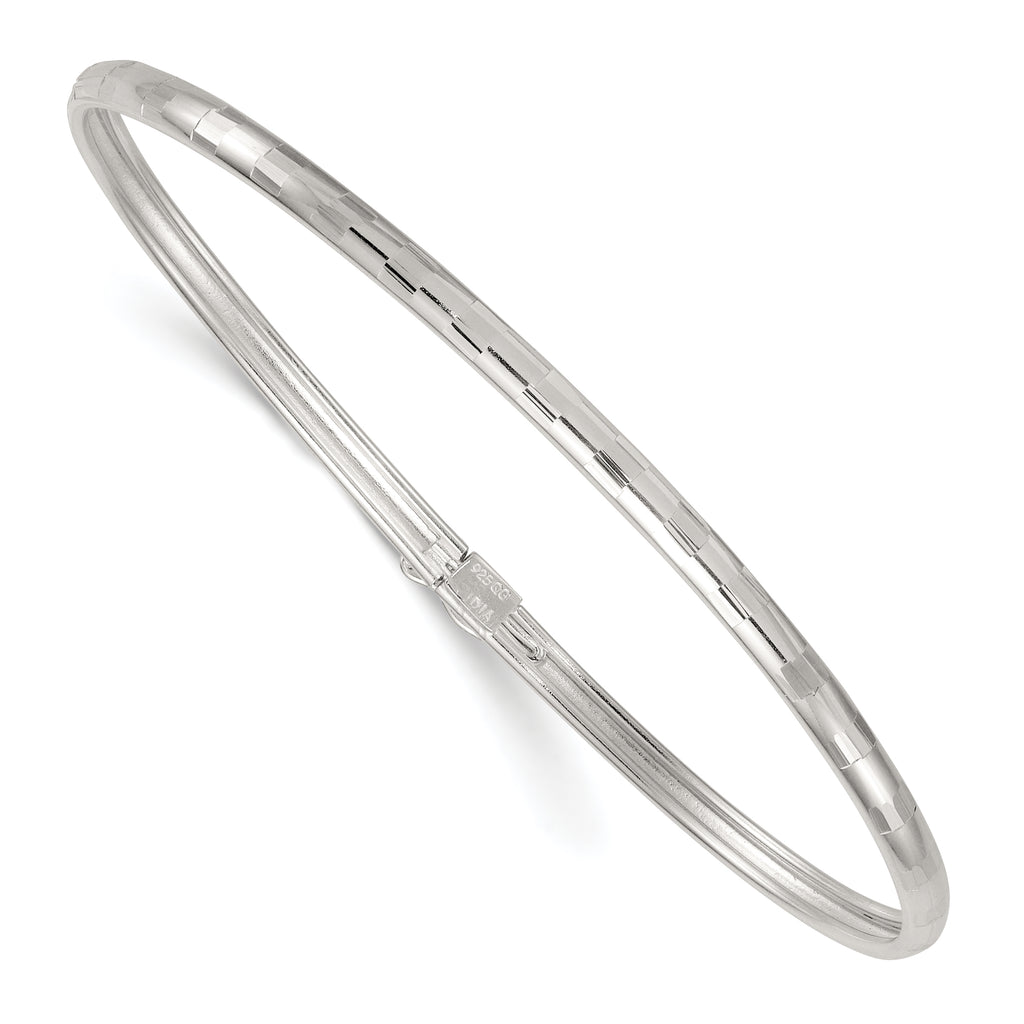 Sterling Silver Polished and Diamond-cut 3.0mm Flexible Bangle