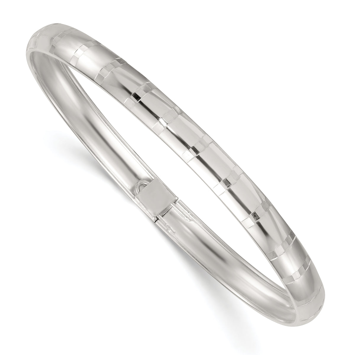 Sterling Silver Polished and Diamond-cut 6.0mm Flexible Bangle