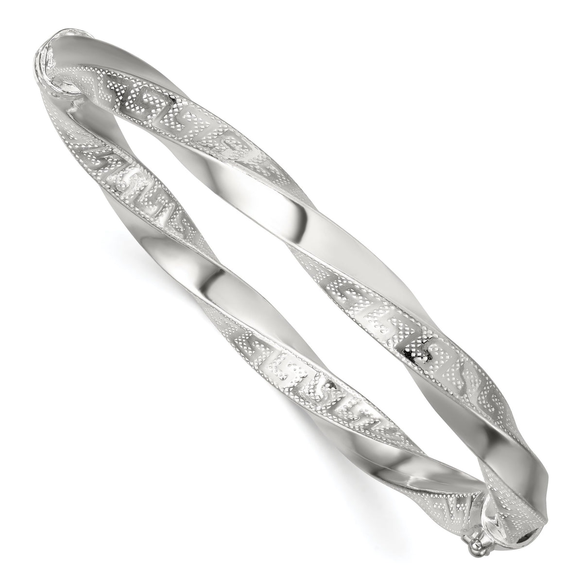 Twisted Greek Key Bangle Bracelet in Sterling Silver, 6.5mm Hinged - Sophia Jewelers Main image
