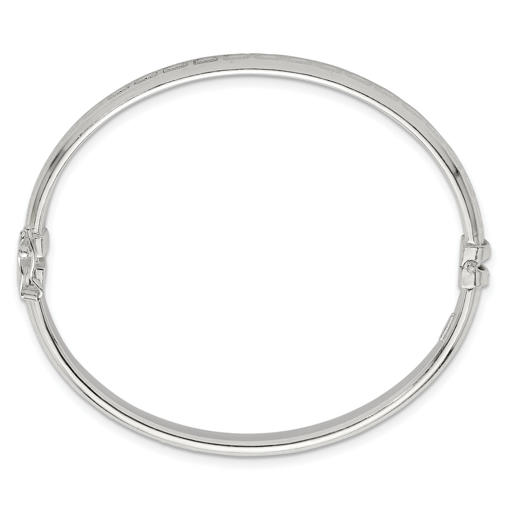 Sterling Silver Polished and Textured 6.50mm Greek Key Hinged Bangle