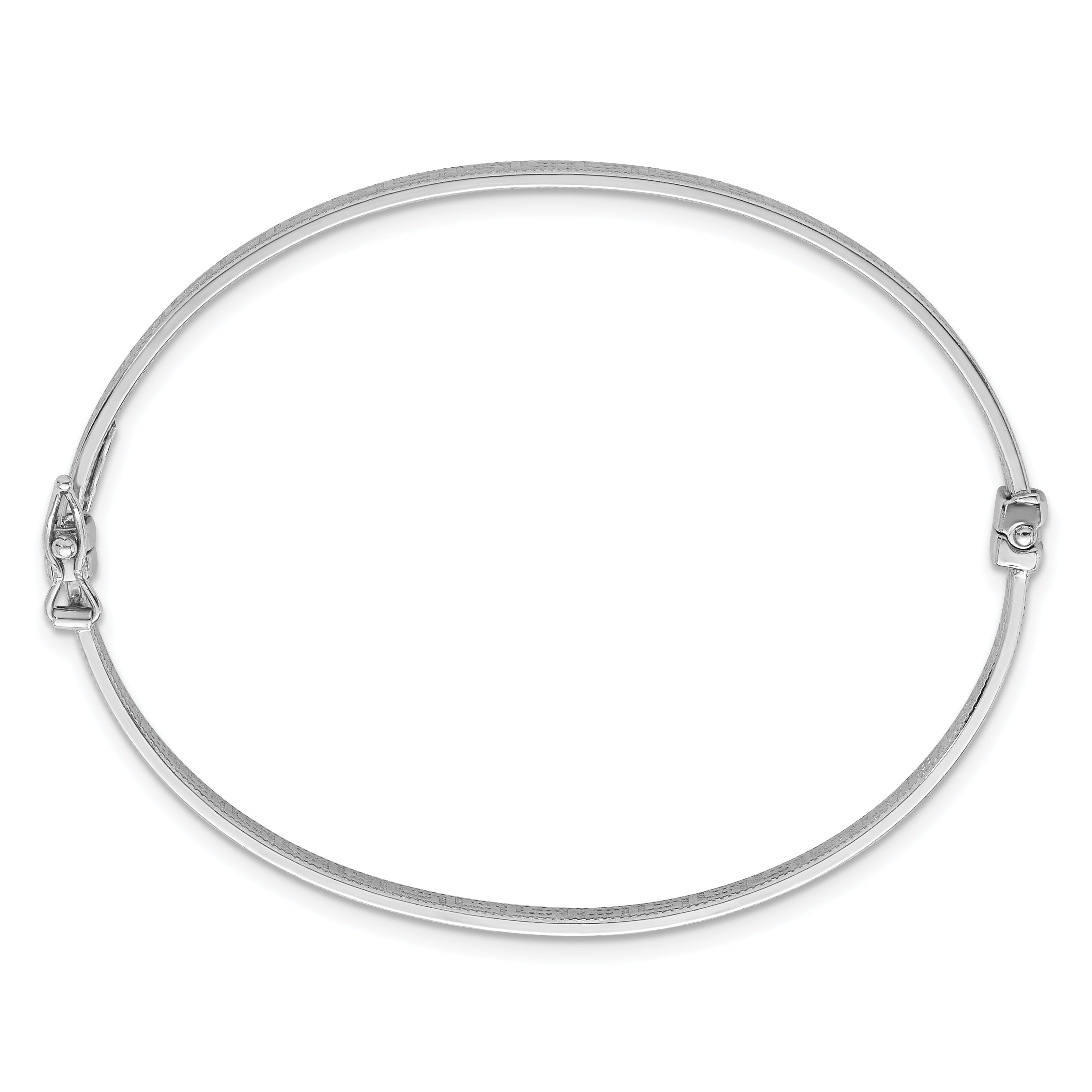 Sterling Silver Rhodium-plated Polished Textured Greek Key 4.00mm Hinged Bangle