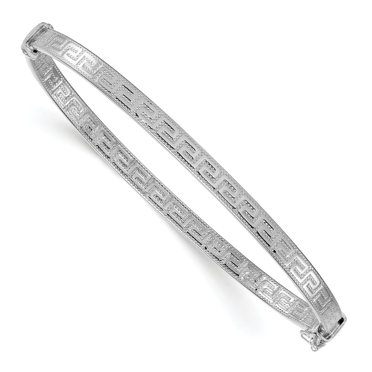 Greek Key Bangle Bracelet in Sterling Silver, 3.9mm Textured Hinged - Sophia Jewelers Main image