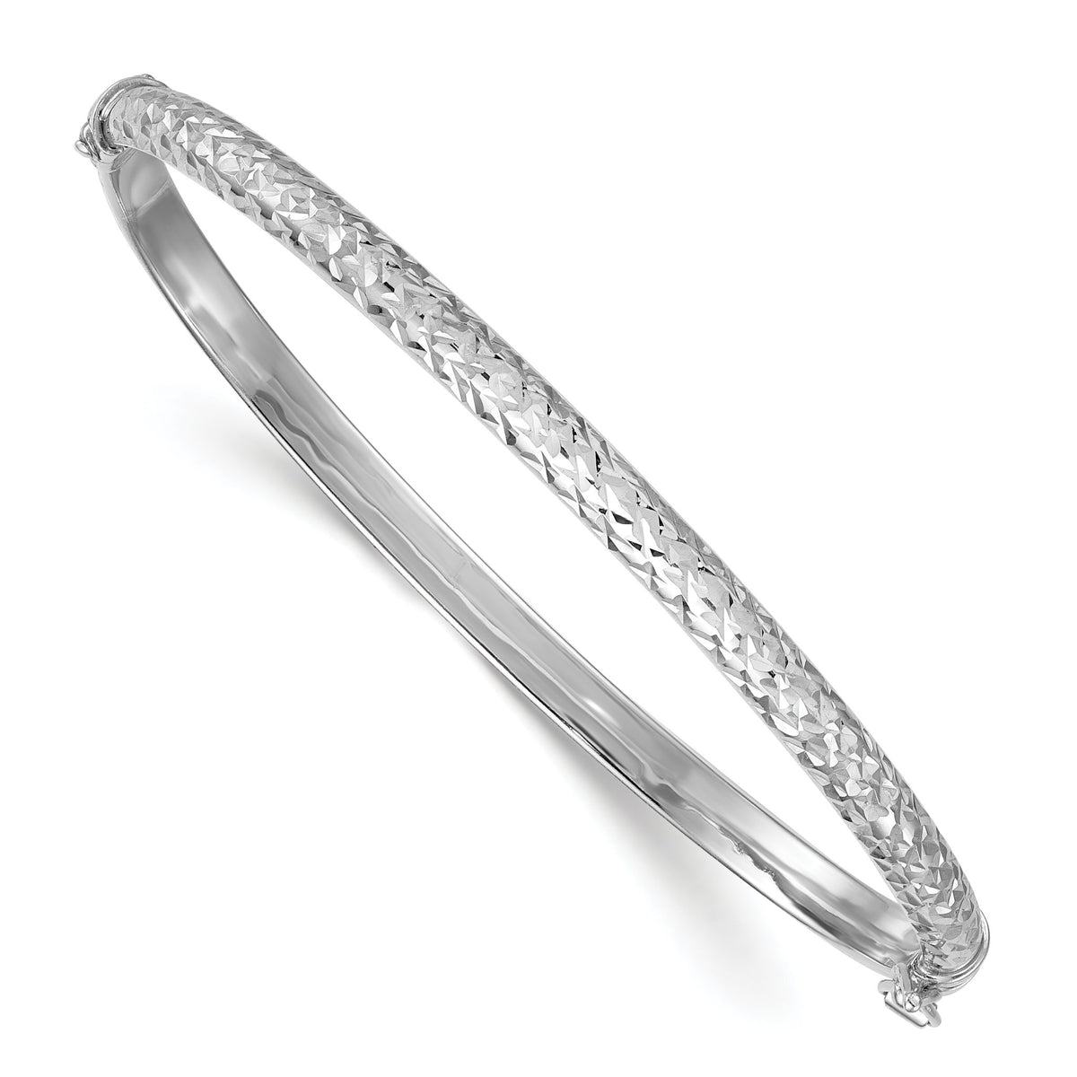 Bangle Bracelet in Sterling Silver, 3.9mm Diamond-Cut Hinged - Sophia Jewelers Main image