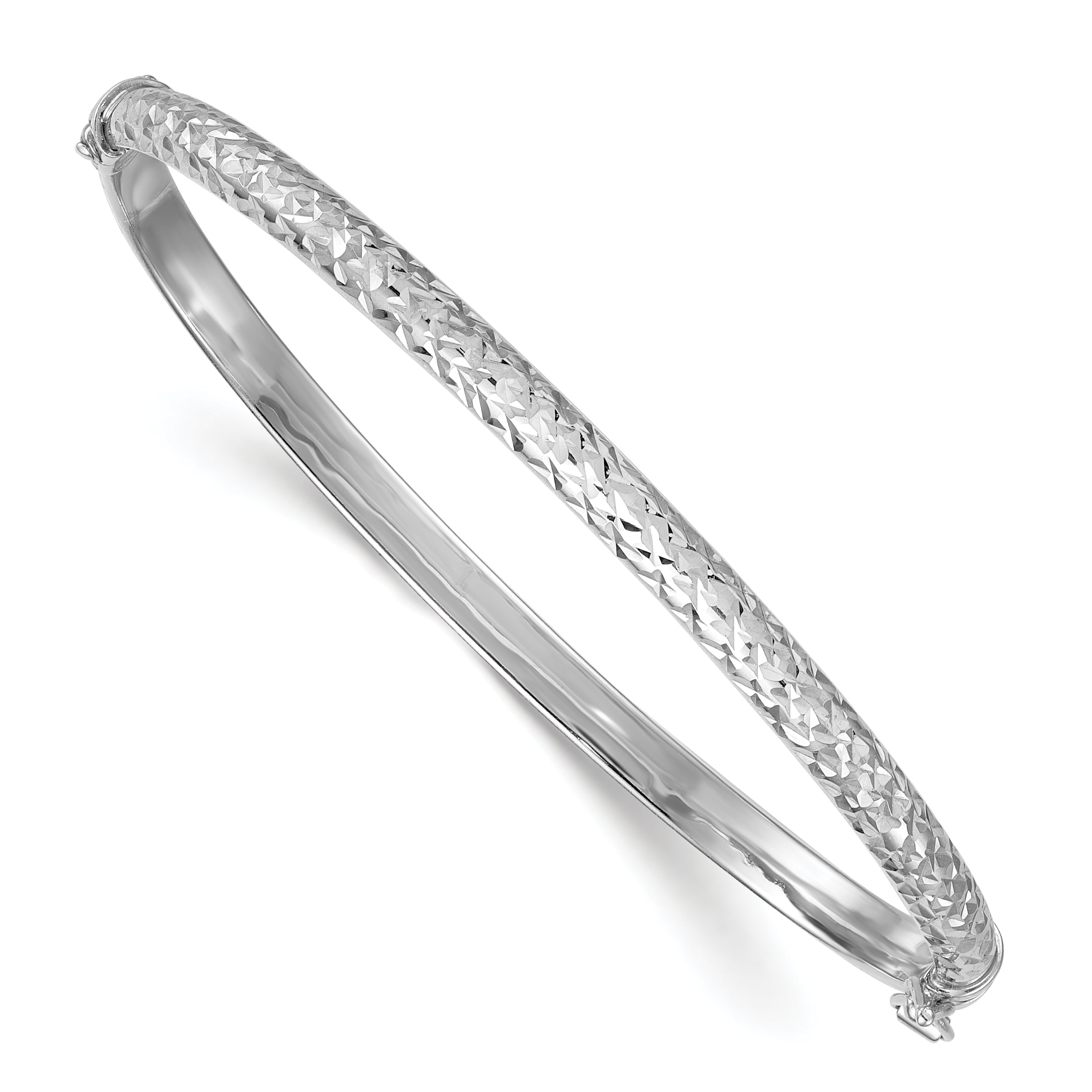 Sterling Silver Rhodium-plated Polished and Diamond-cut 4.00mm Hinged Bangle Main image