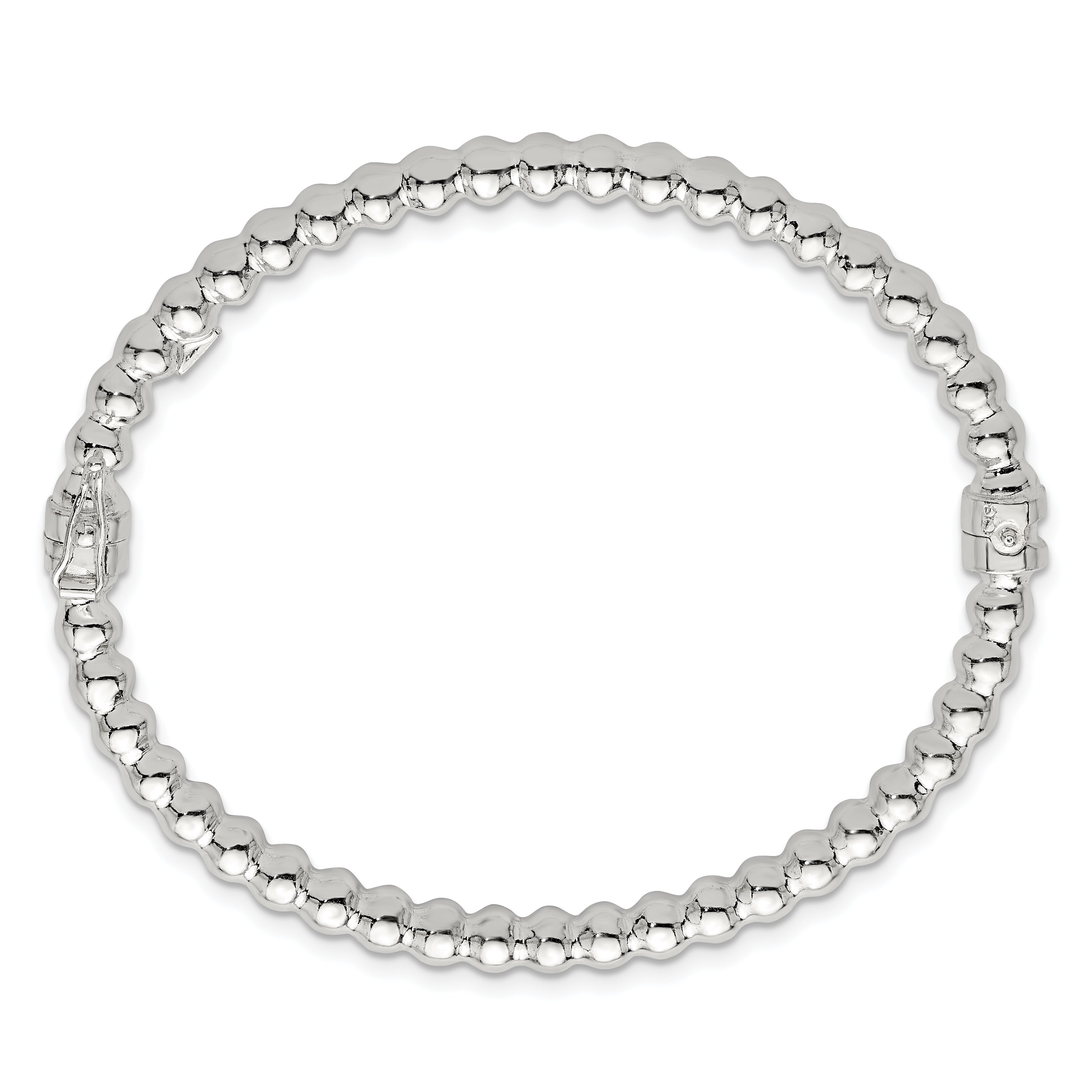 Sterling Silver Polished Beaded Design 5.00mm Hinged Bangle
