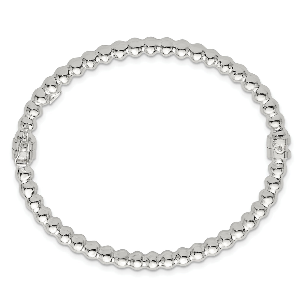 Sterling Silver Polished Beaded Design 5.00mm Hinged Bangle
