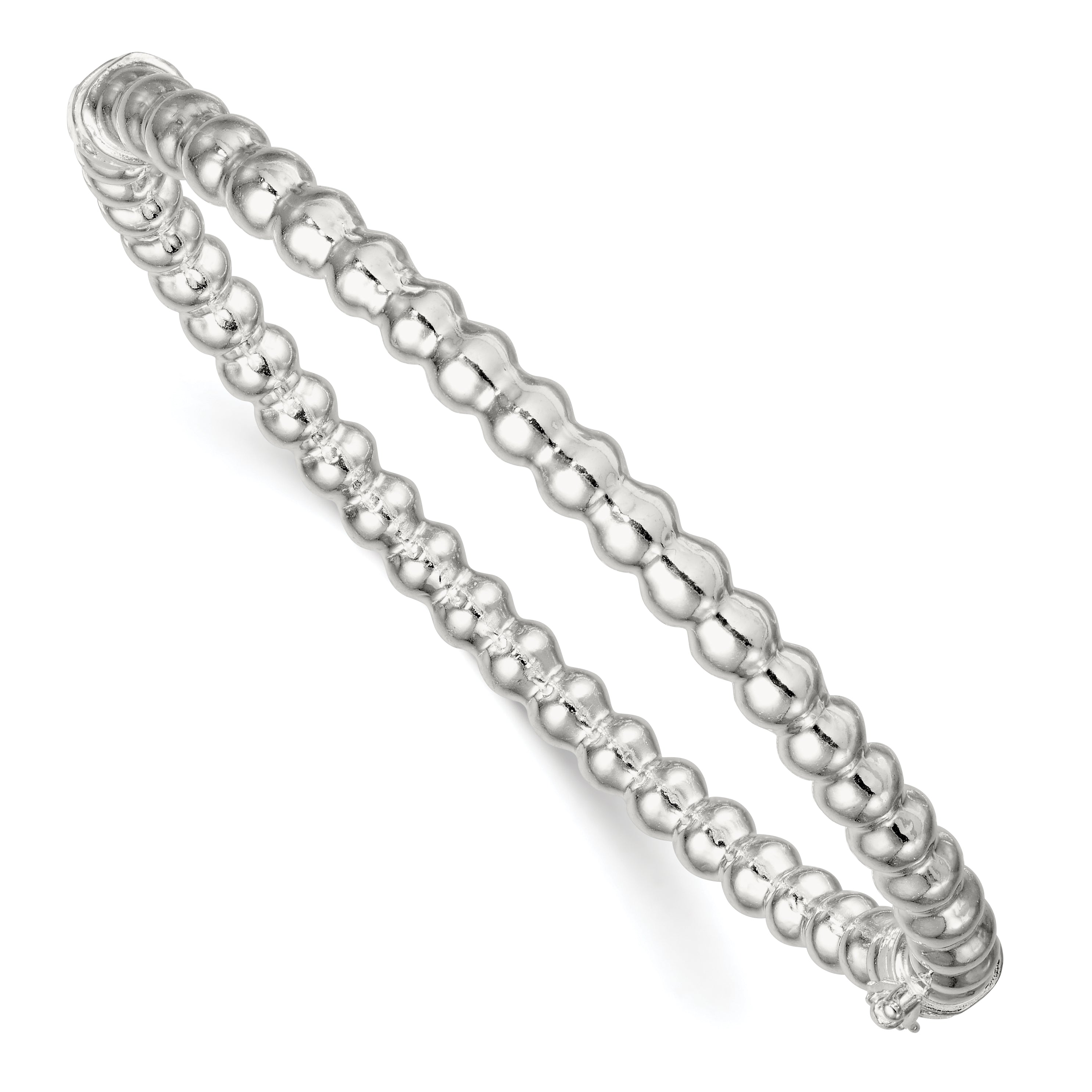Sterling Silver Polished Beaded Design 5.00mm Hinged Bangle Main image
