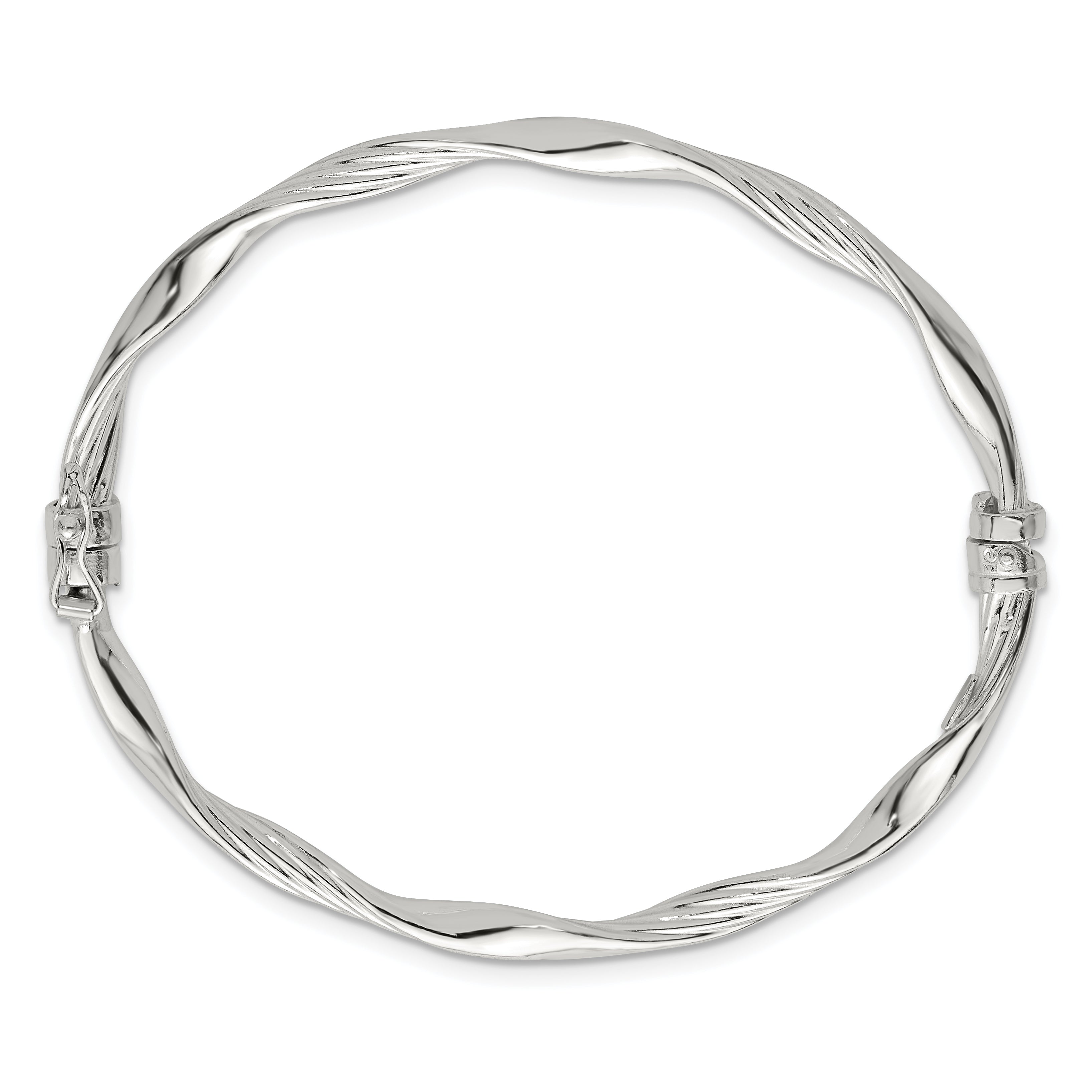 Sterling Silver Polished and Textured Twisted 4.00mm Hinged Bangle