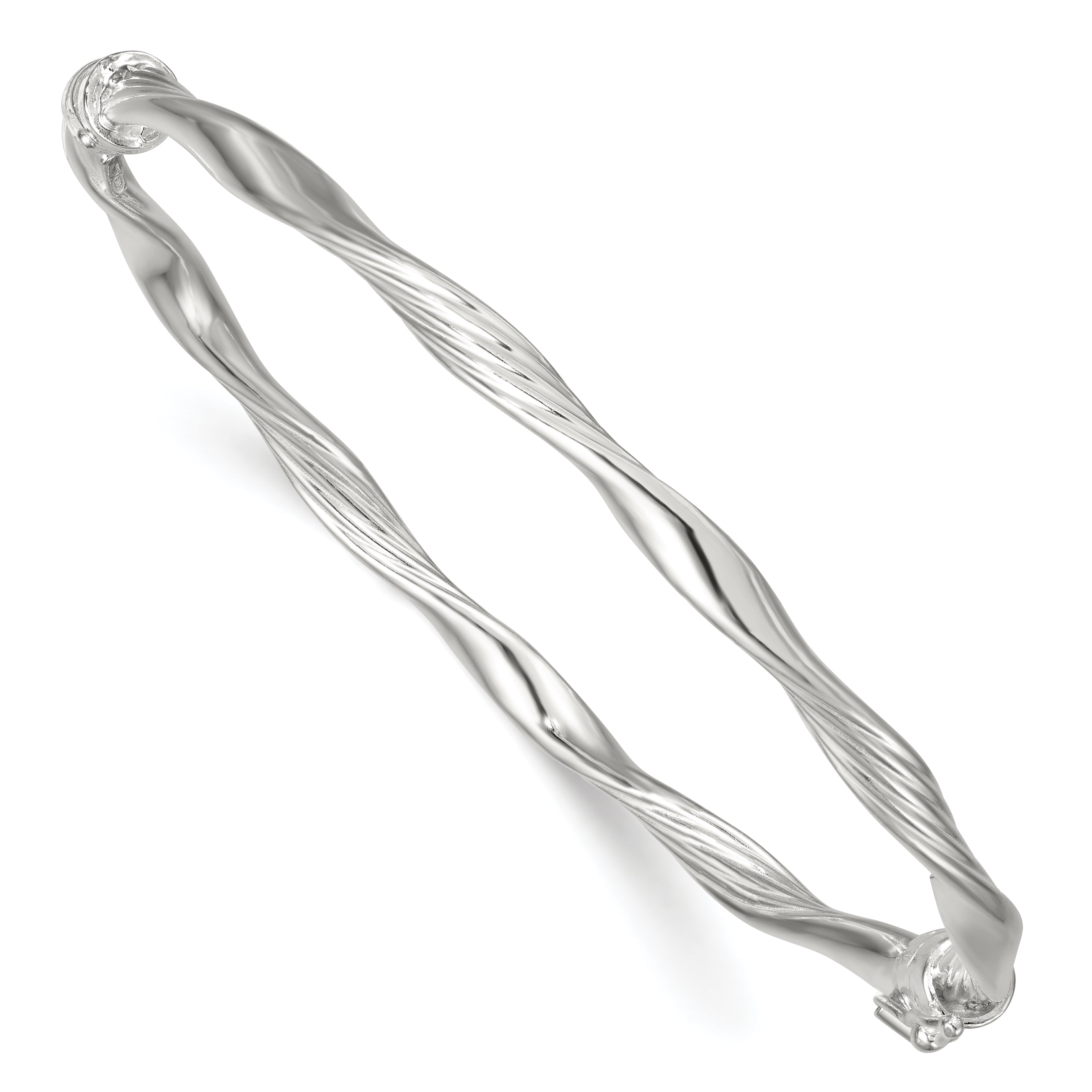 Sterling Silver Polished and Textured Twisted 4.00mm Hinged Bangle Main image