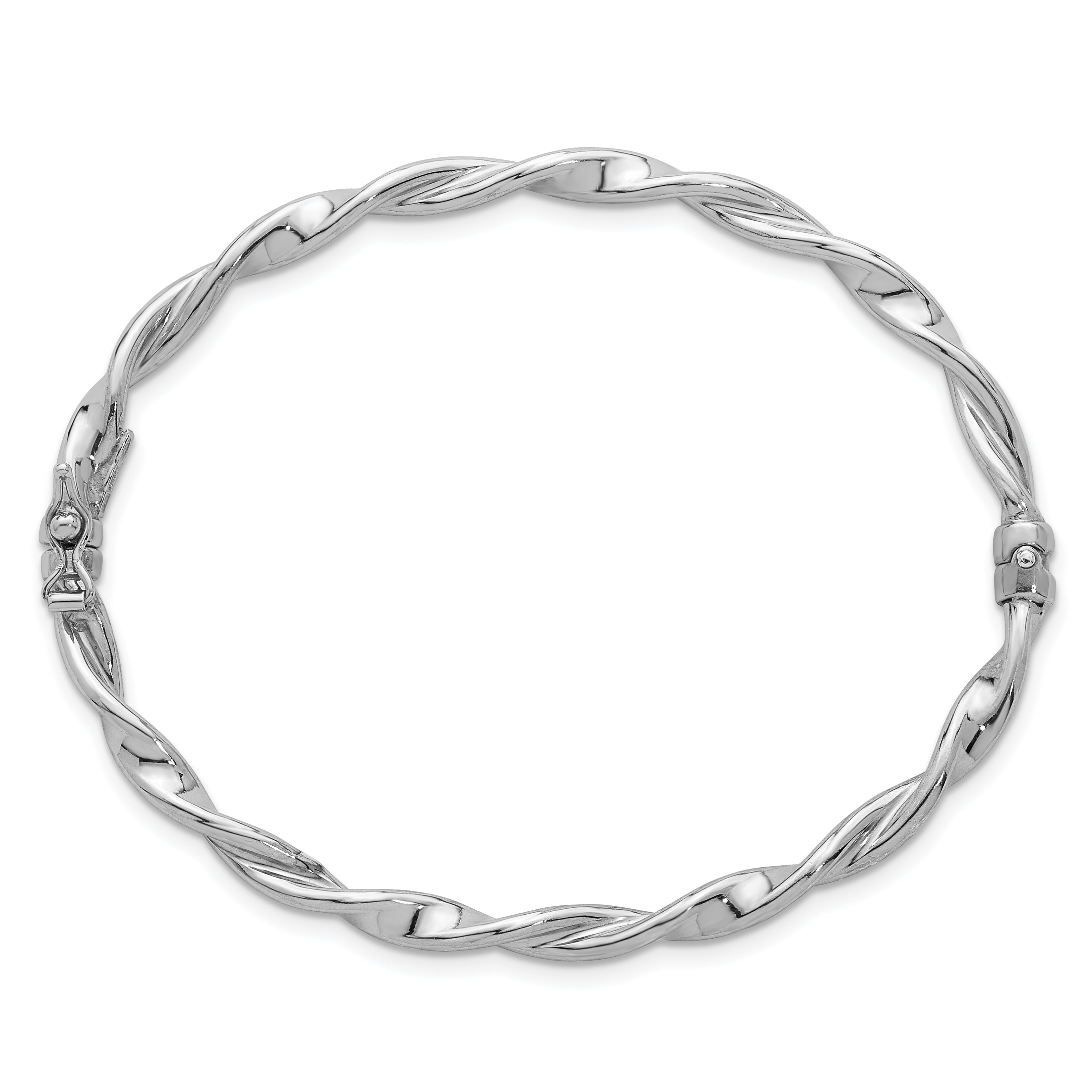 Sterling Silver Rhodium-plated Polished Twisted 4.00mm Hinged Bangle Secondary image