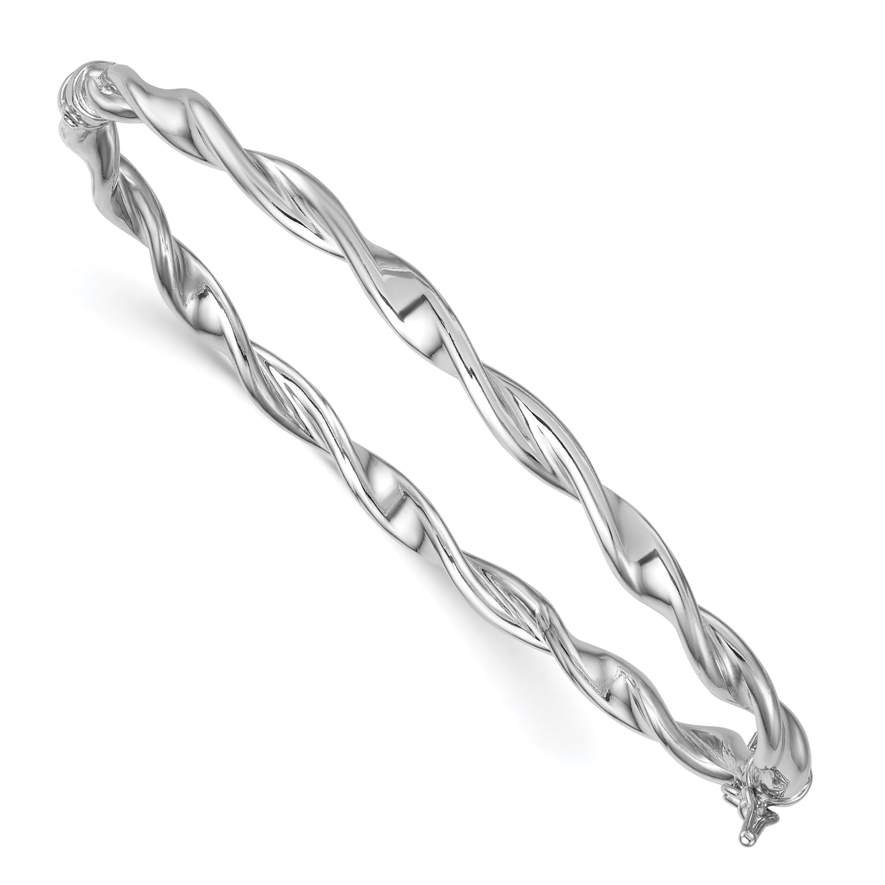 Sterling Silver Rhodium-plated Polished Twisted 4.00mm Hinged Bangle Main image