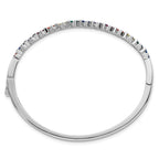 Sterling Silver Rhodium-plated Polished Multi-color Rainbow Round and Emerald-shape Nano Crystal Hinged Bangle