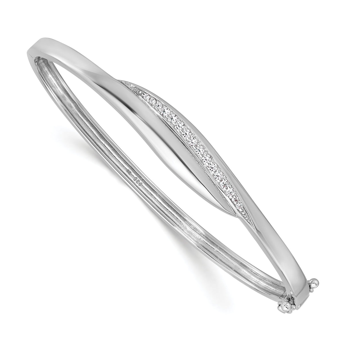Cubic Zirconia Bangle Bracelet in Sterling Silver, 3.8mm Hinged - Sophia Jewelers Main image