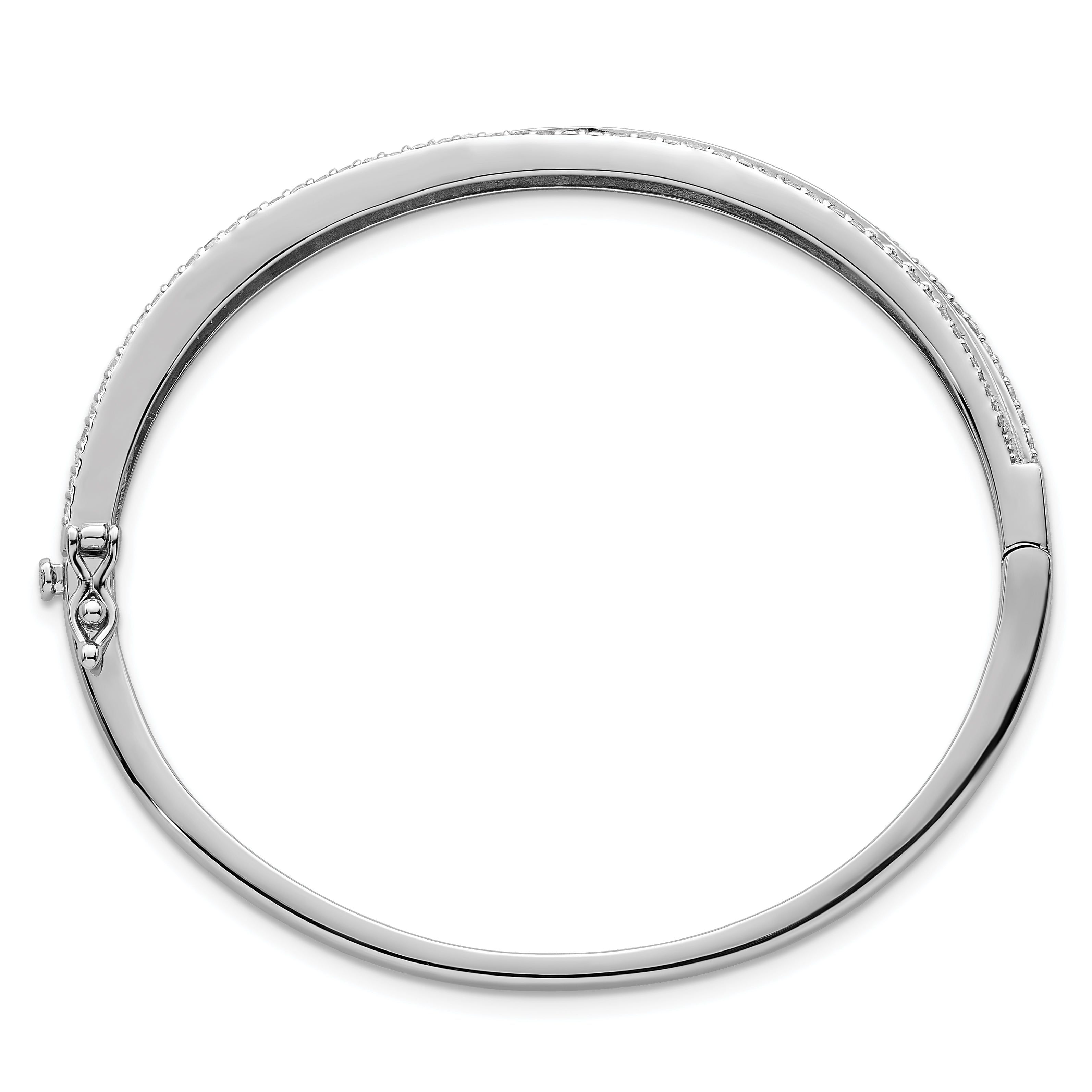 Sterling Silver Rhodium-plated Polished CZ Hinged Bangle Secondary image