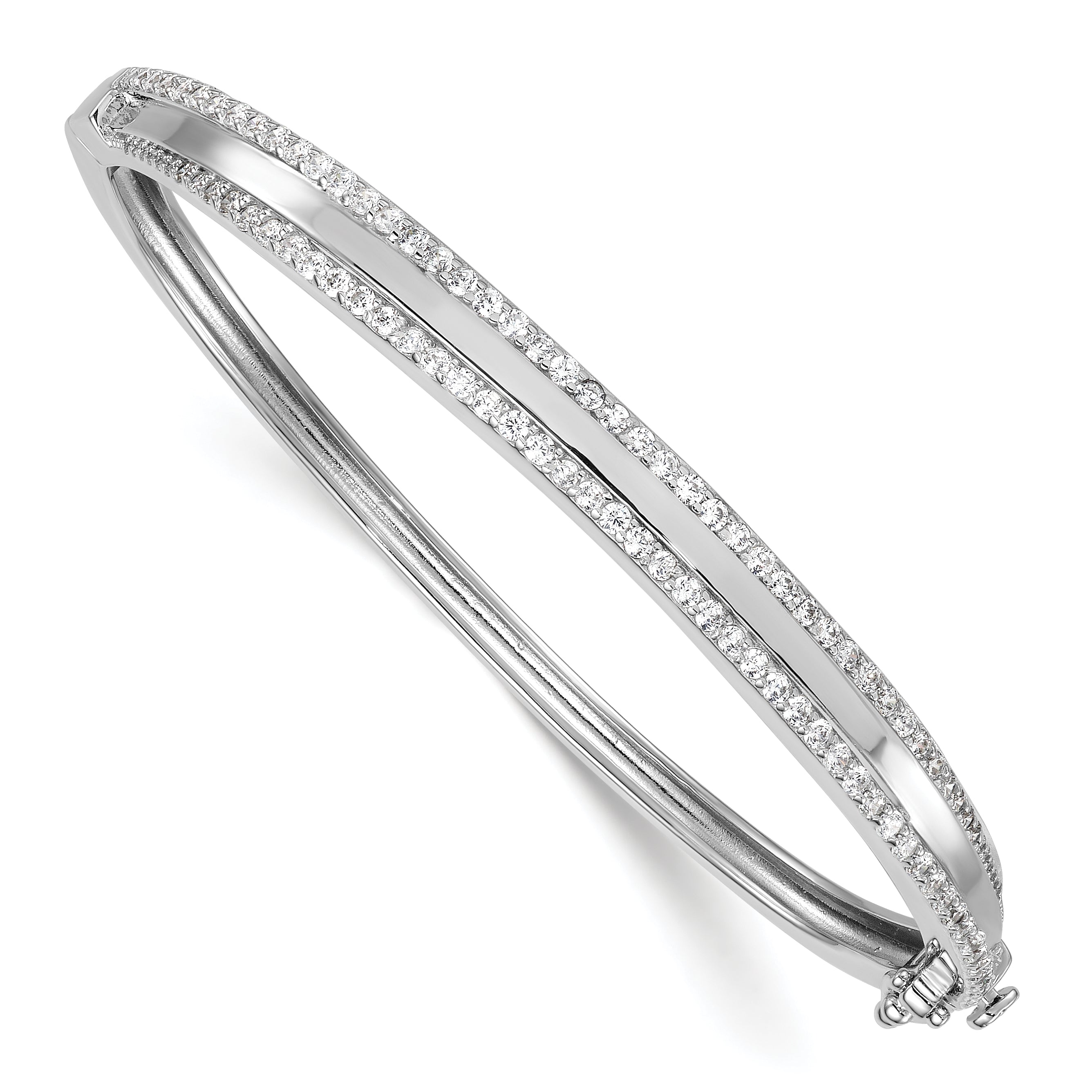 Sterling Silver Rhodium-plated Polished CZ Hinged Bangle Main image