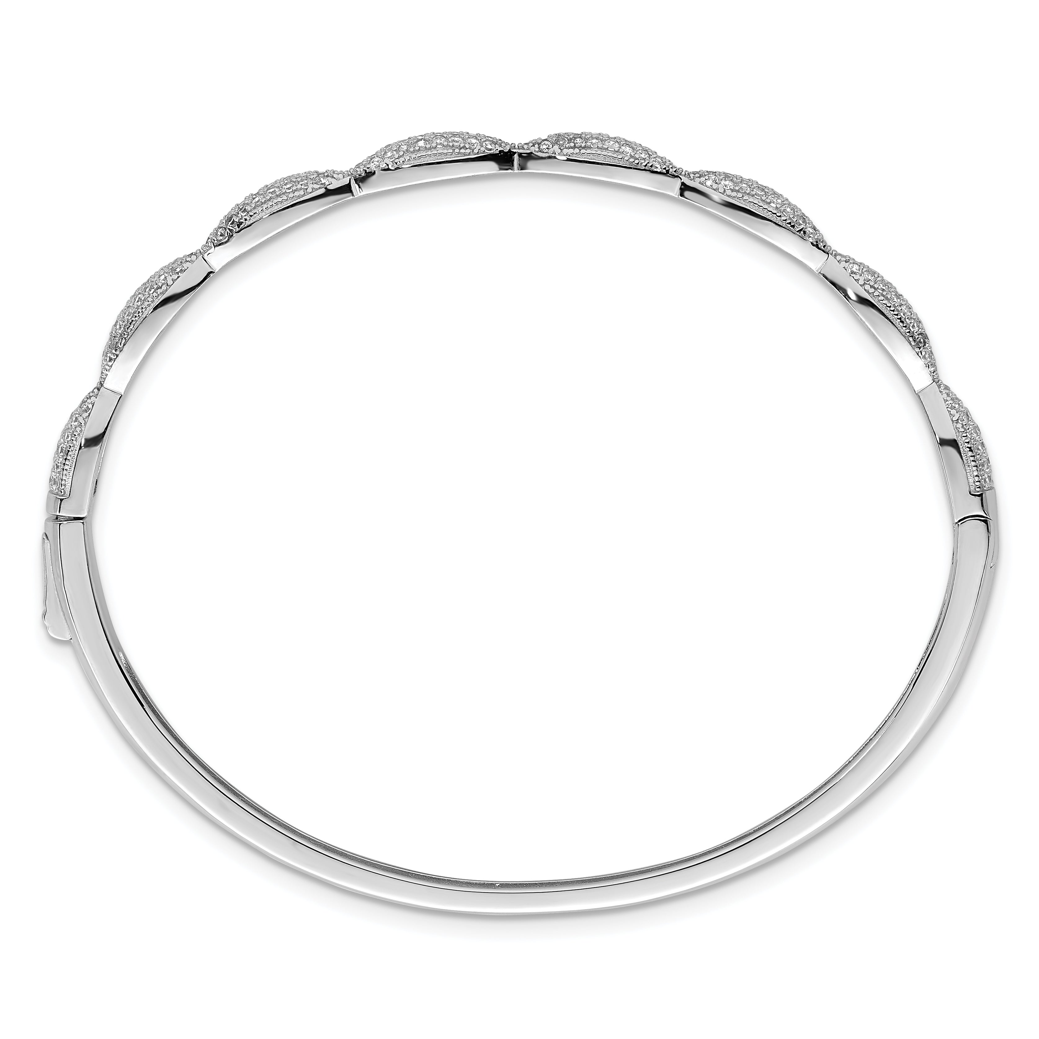 Sterling Silver Rhodium-plated Polished Fancy Scalloped CZ Hinged Bangle