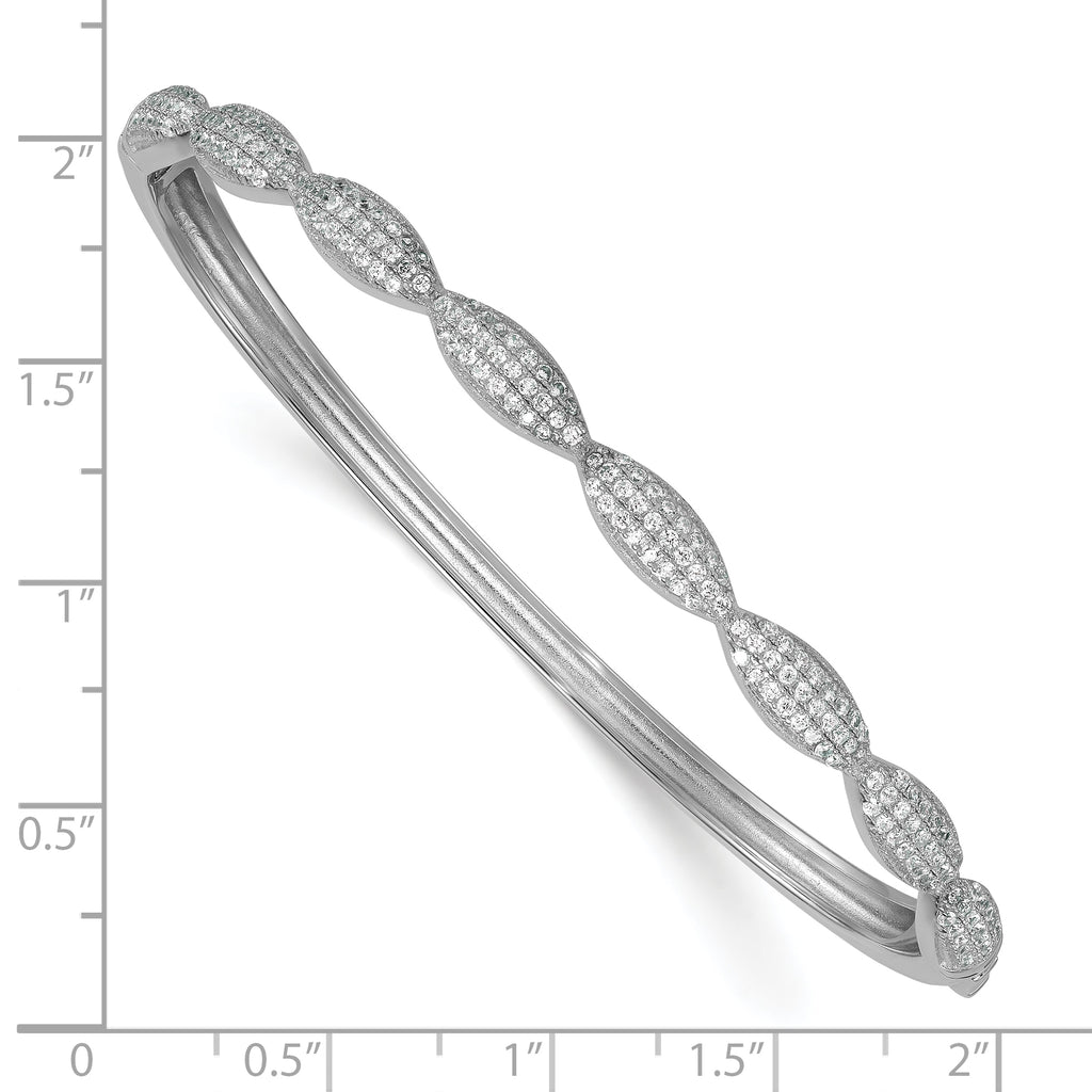 Sterling Silver Rhodium-plated Polished Fancy Scalloped CZ Hinged Bangle