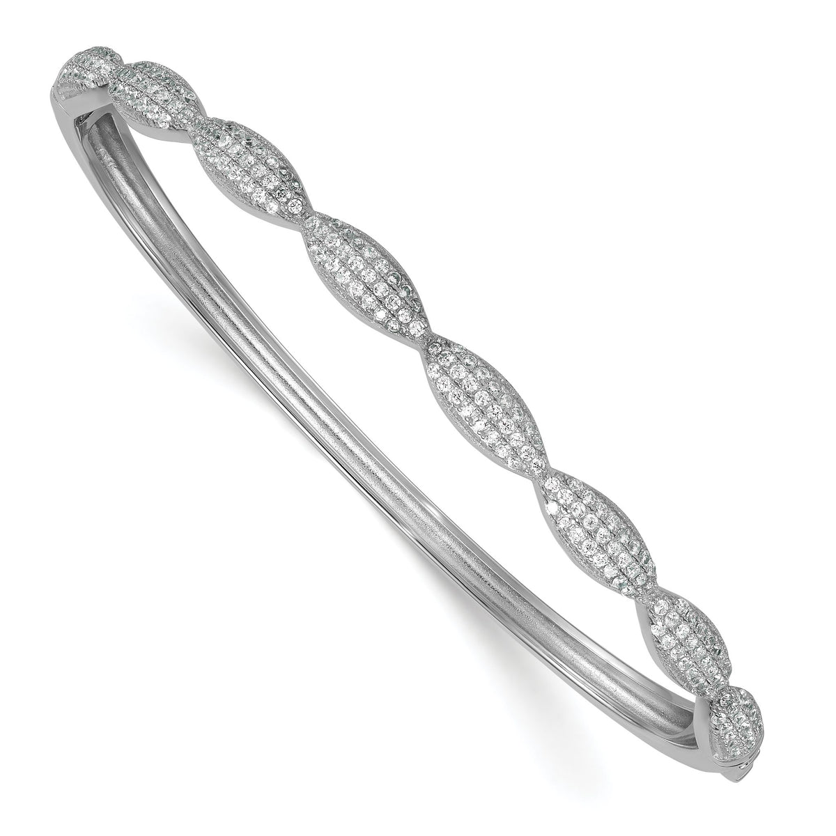 Fancy Scalloped Cubic Zirconia Bangle Bracelet in Sterling Silver, 4.2mm Hinged - Sophia Jewelers Main image