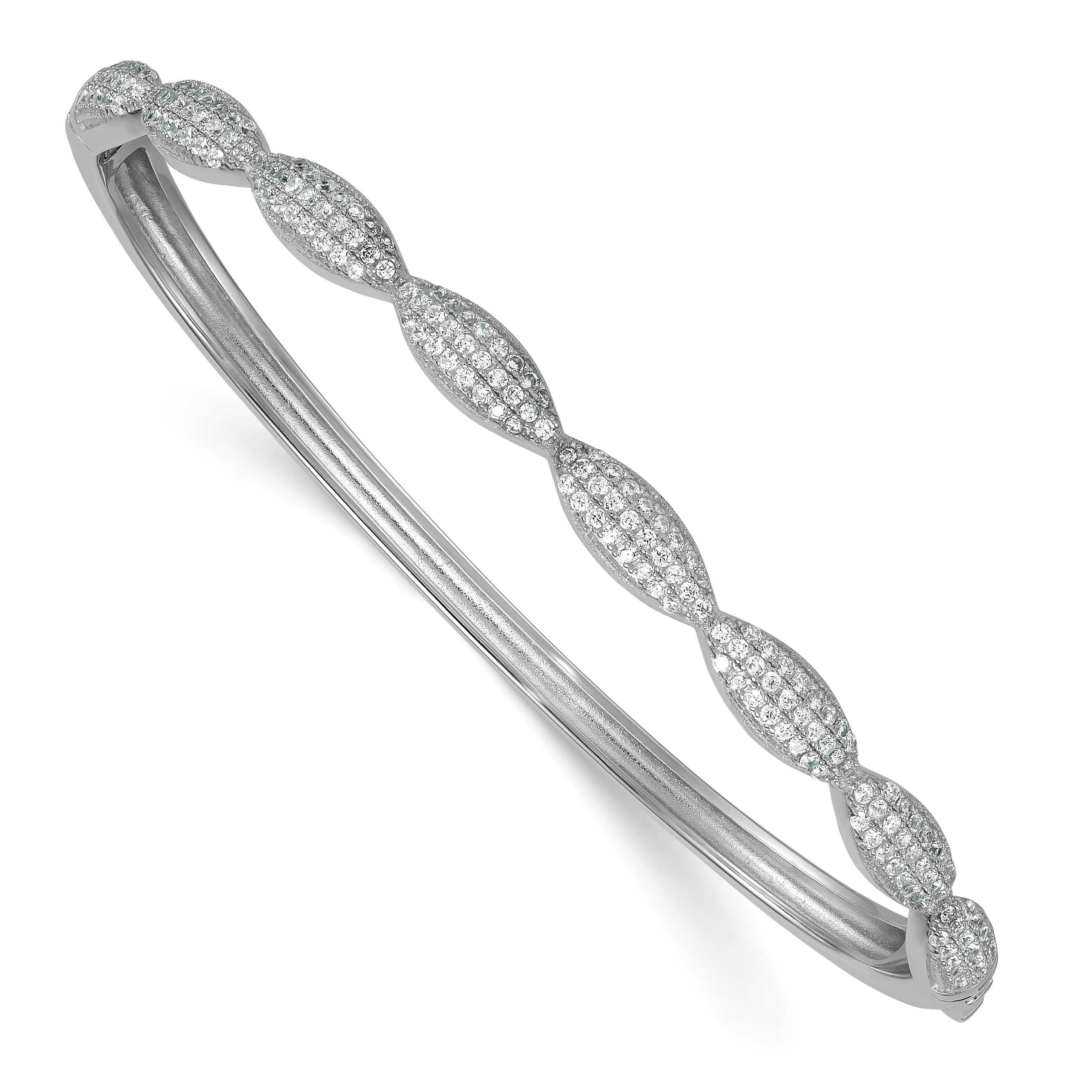 Sterling Silver Rhodium-plated Polished Fancy Scalloped CZ Hinged Bangle Main image