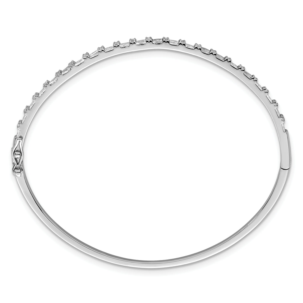 Sterling Silver Rhodium-plated Polished Round and Emerald-shape CZ Fancy Hinged Bangle