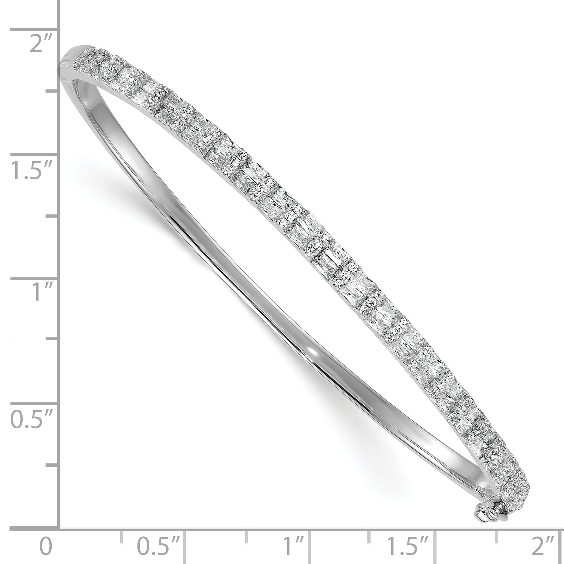Sterling Silver Rhodium-plated Polished Round and Emerald-shape CZ Fancy Hinged Bangle